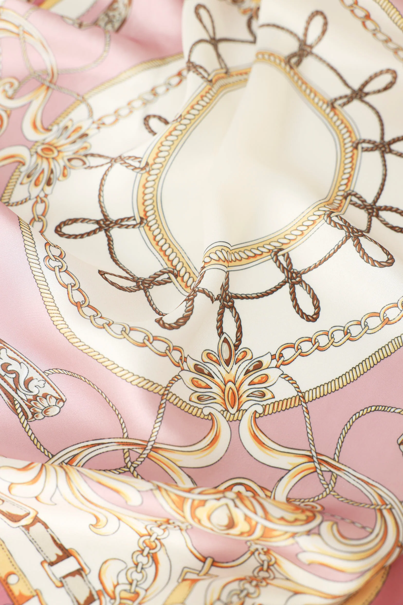 2 Pack Heart & Chain Print Satin Scarves - Beige/Pink - Image 3