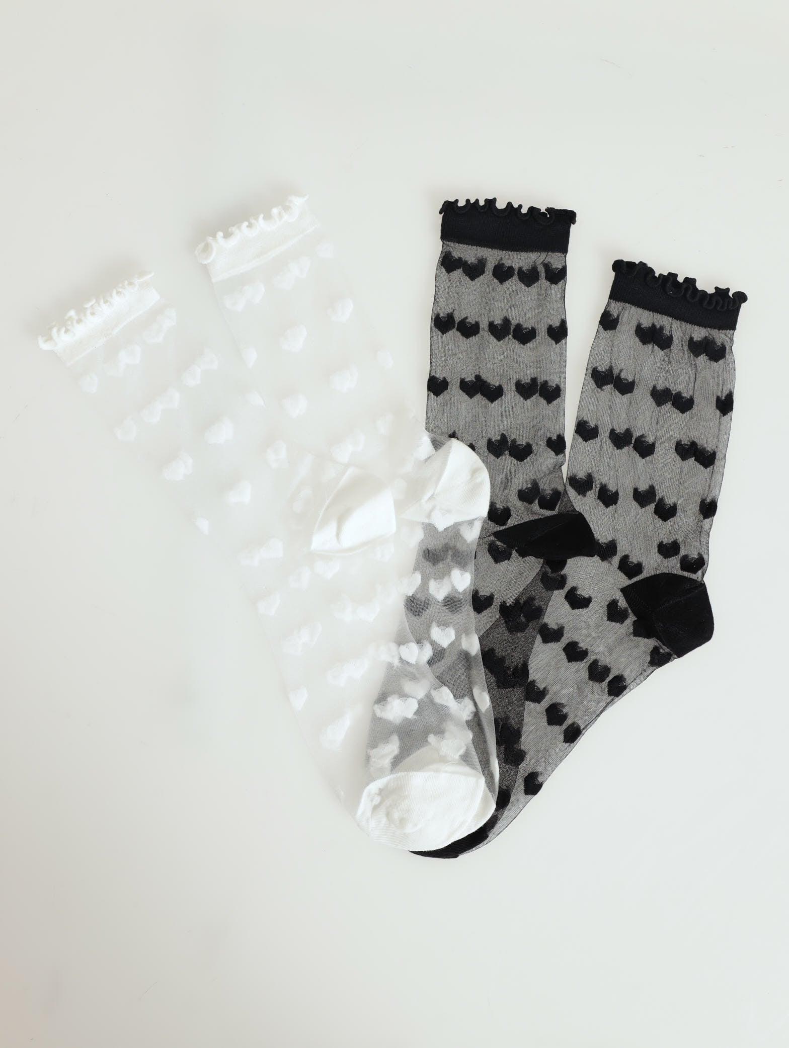 2 Pack Heart Stocking Socks - Cream/Black