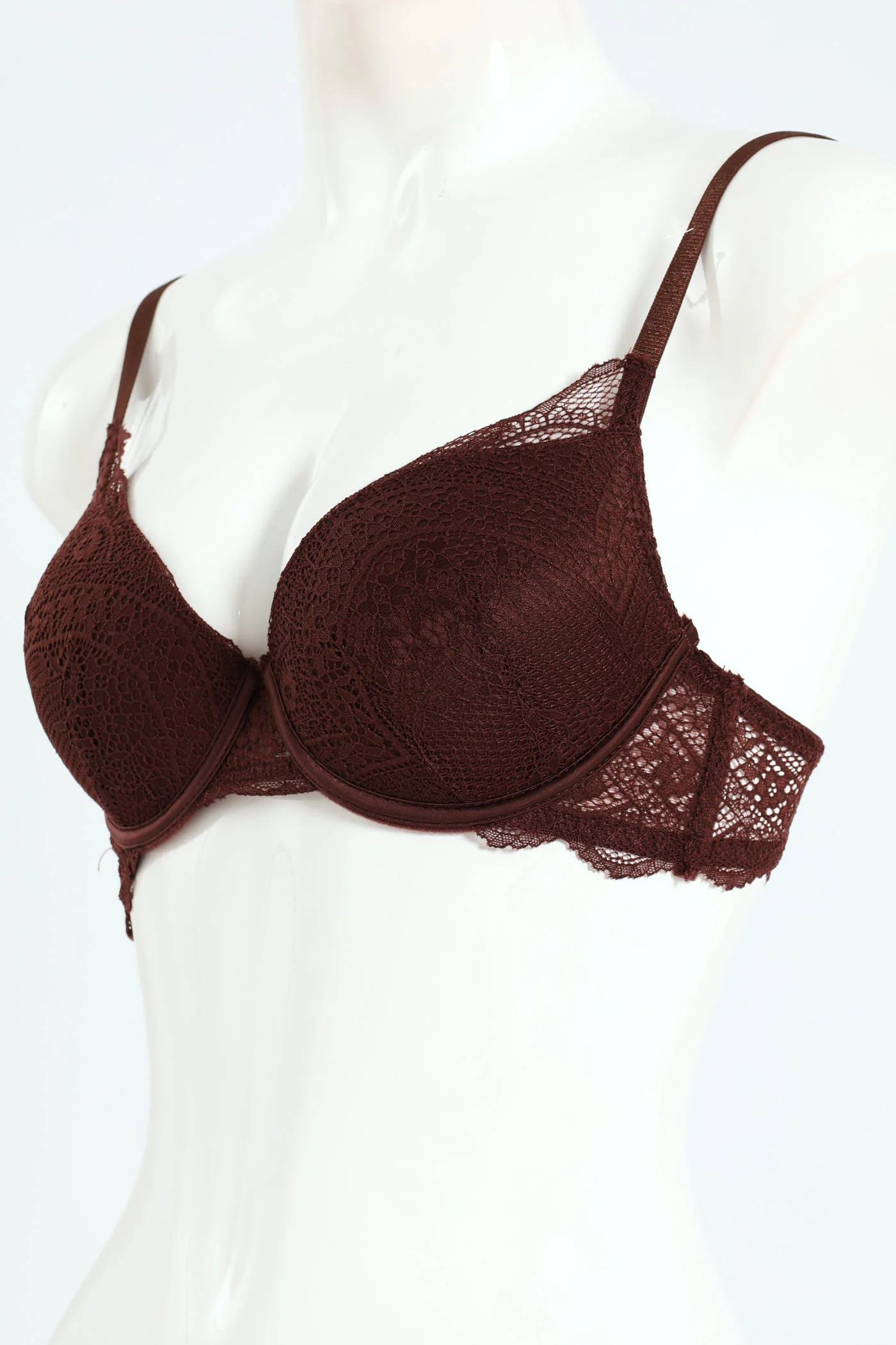 2 Pack Lace Plunge T-Shirt Bra - Mahogany/Gardenia - Image 3