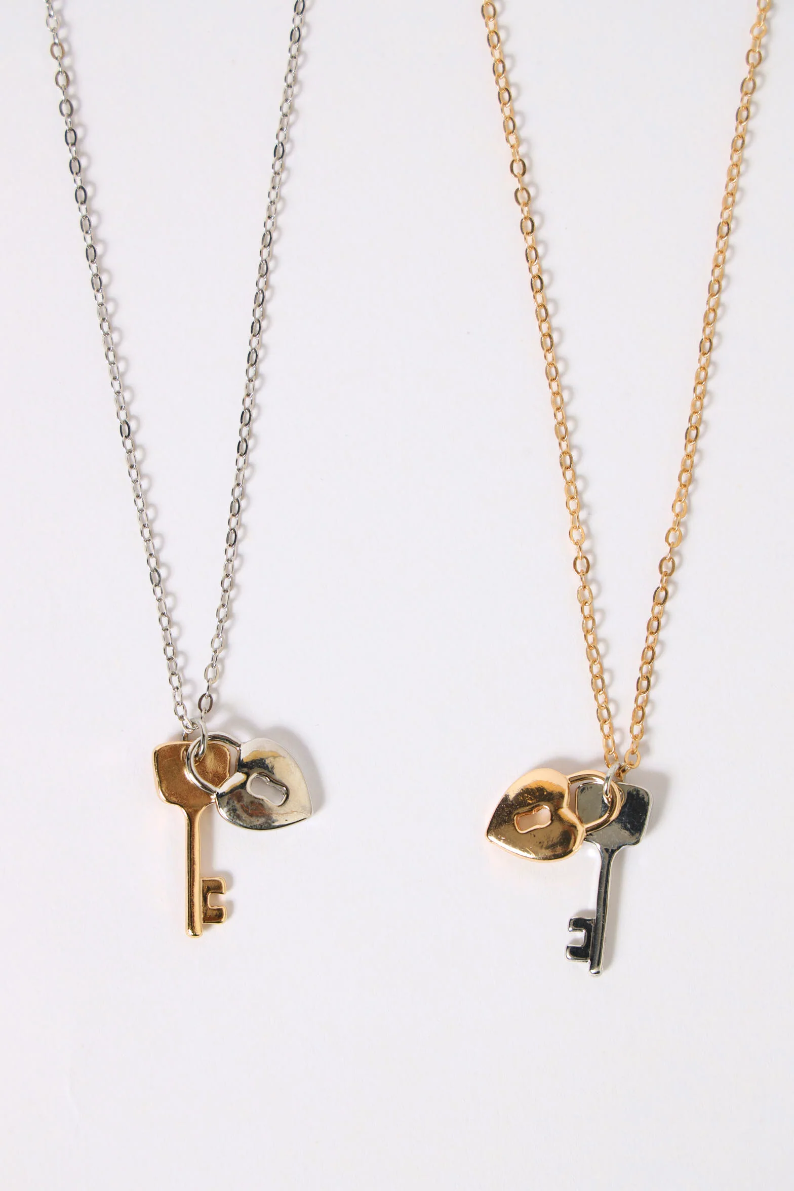 2 Pack Lock & Key Heart Necklaces - Multi