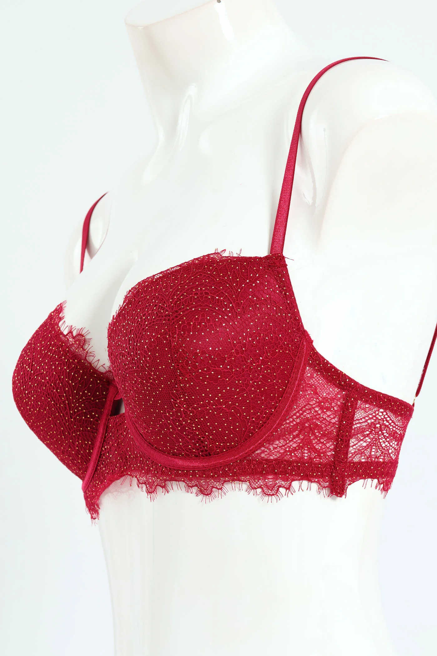 2 Pack Lurex Lace Longline Bra - Black/Red - Image 3