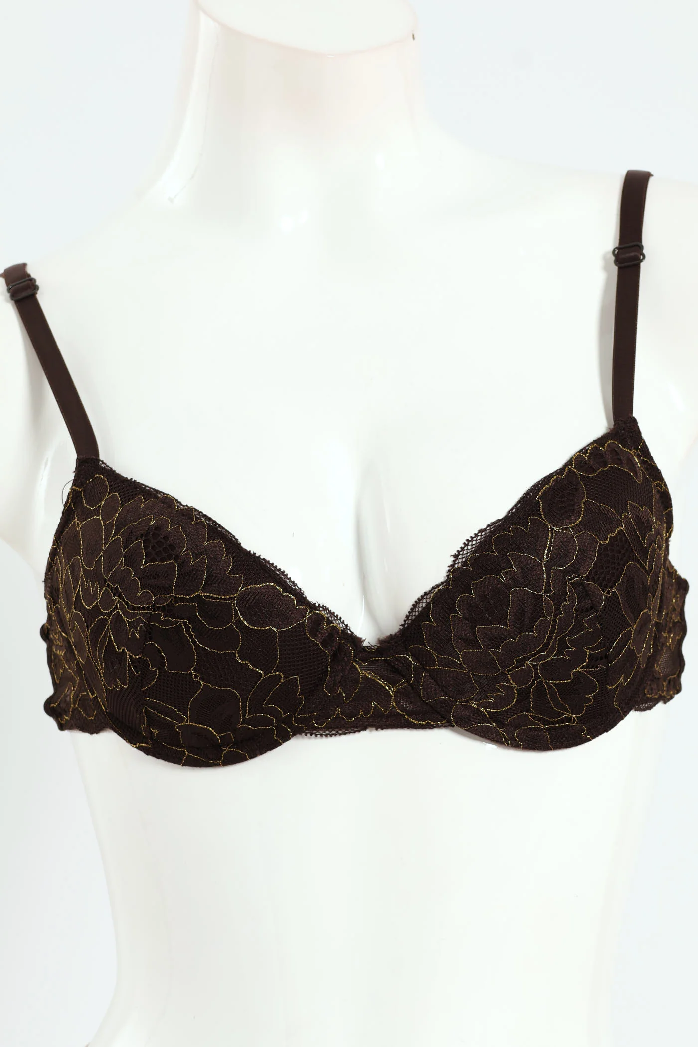 2 Pack Lurex Mesh T-Shirt Push Up Bra - Brown