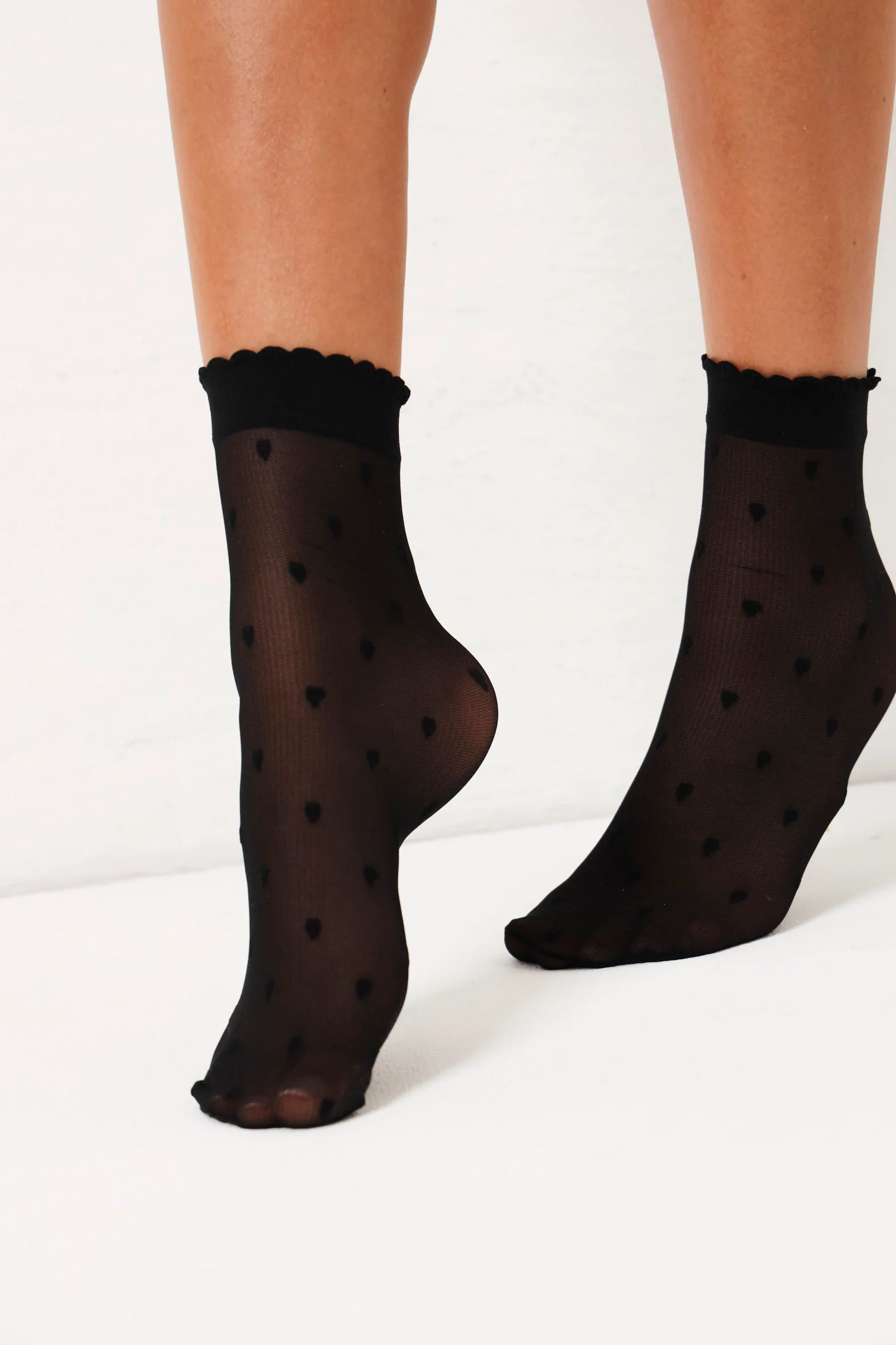 2 Pack Mesh Anklet Socks - Black/Polka Dot - Image 3