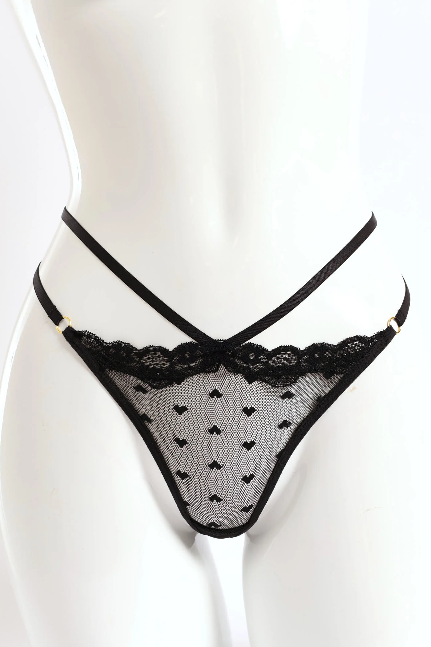 2 Pack Mesh Heart Trim Strappy G-String - Multi
