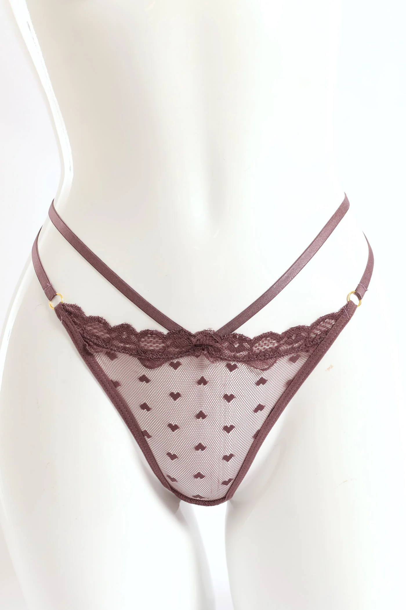 2 Pack Mesh Heart Trim Strappy G-String - Multi - Image 3