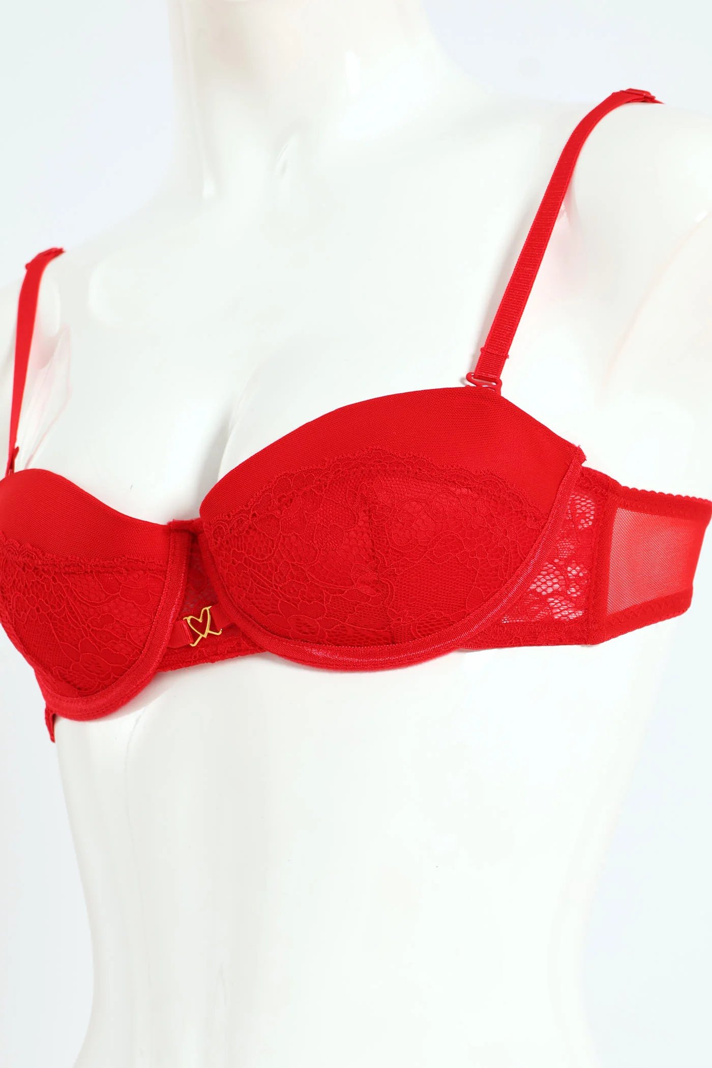 2 Pack Mesh & Lace Peep Balconette Bra - Black/Red - Image 3