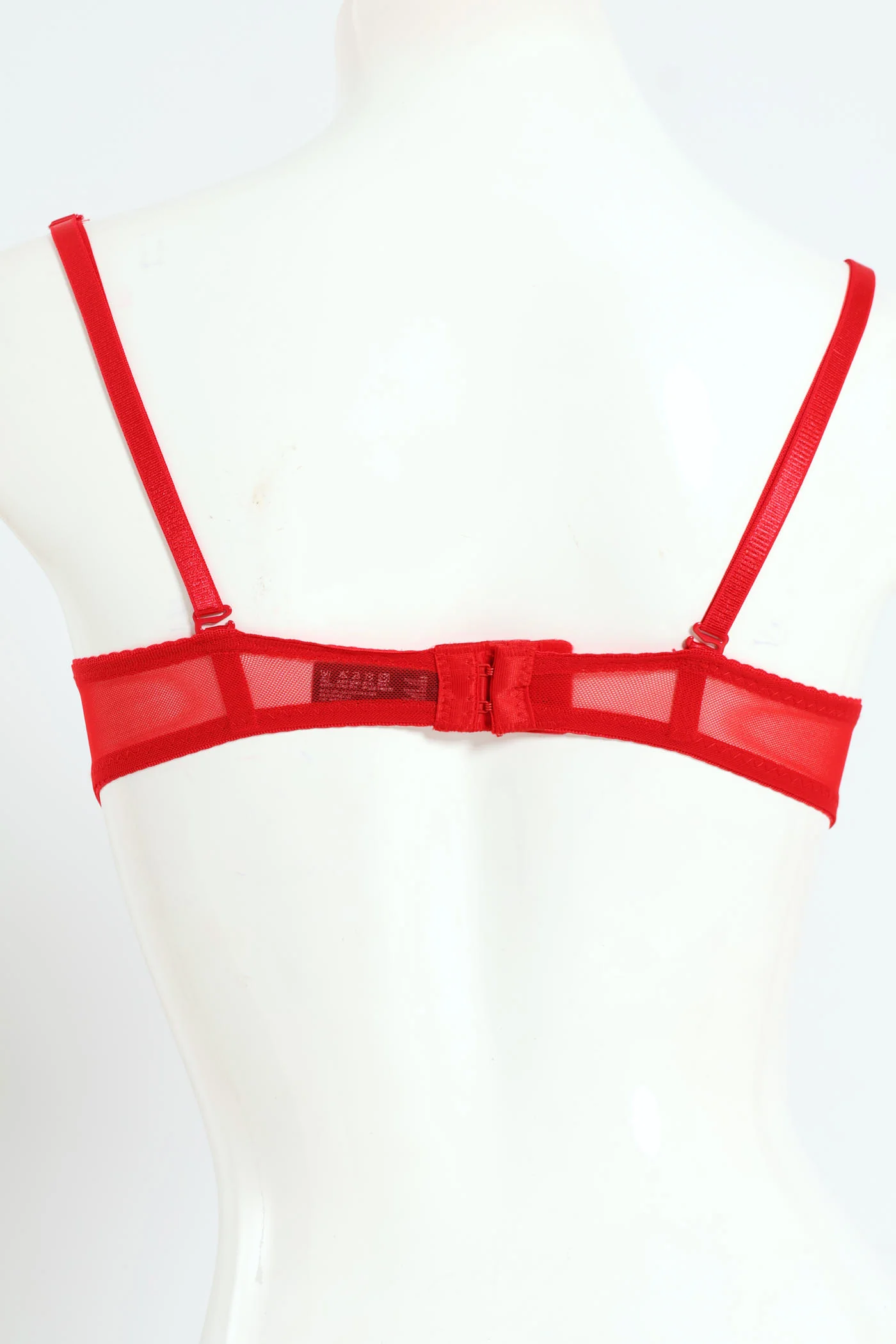 2 Pack Mesh & Lace Peep Balconette Bra - Black/Red - Image 4
