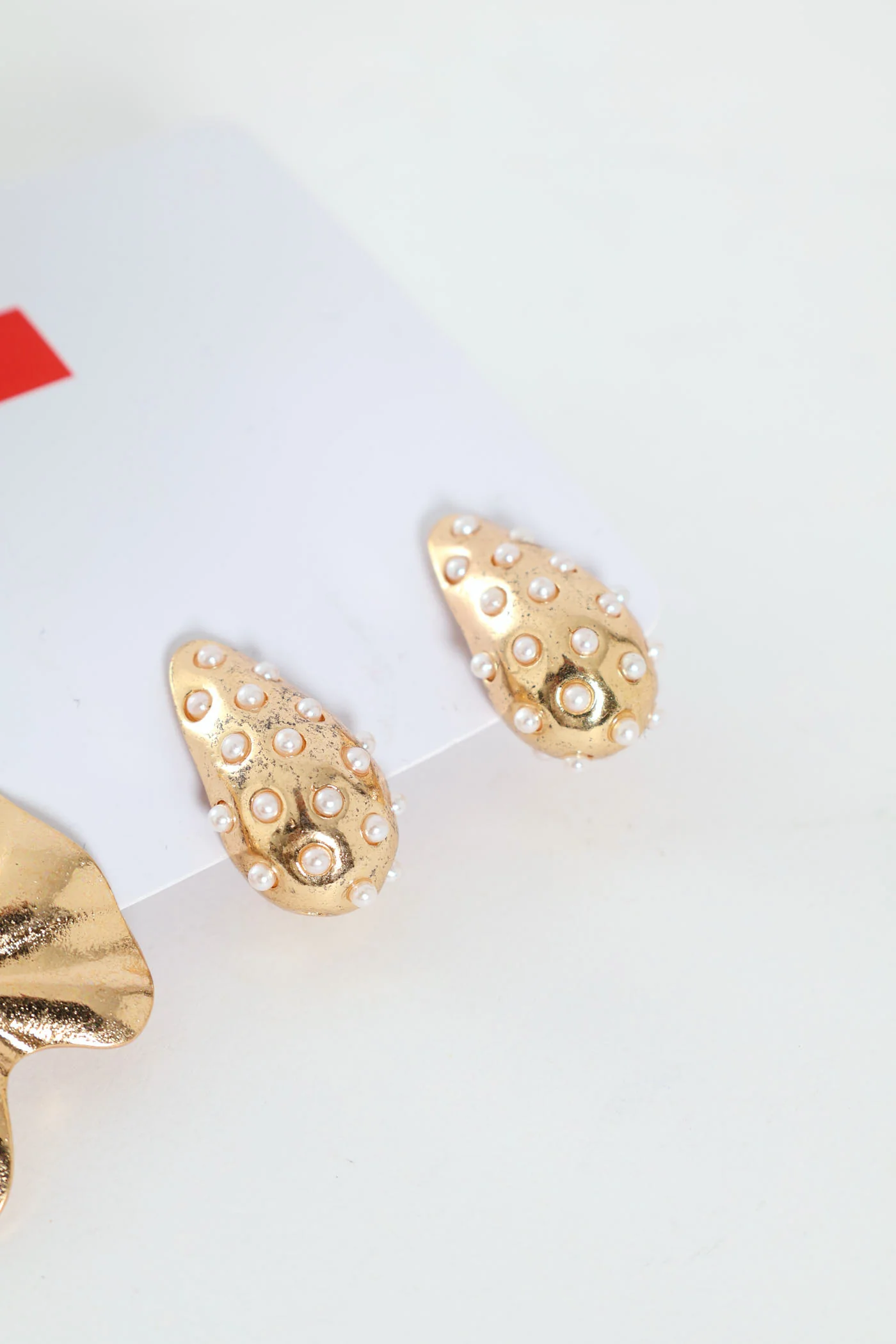 2 Pack Pearl & Marble Teardrop Earrings - Gold - Image 3