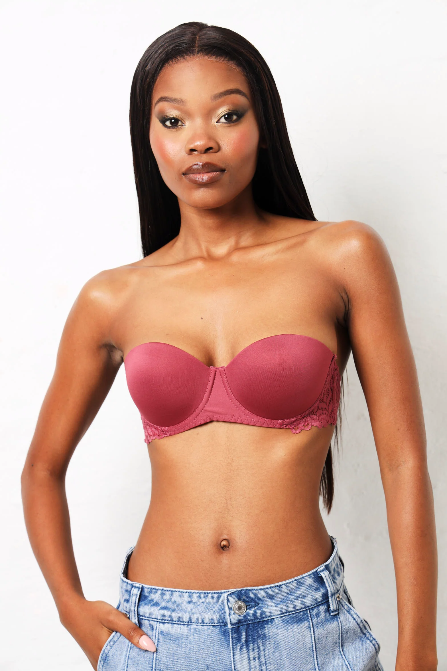 2 Pack Push-Up Lace Detail Balconette Bra - Black/Maroon - Image 4