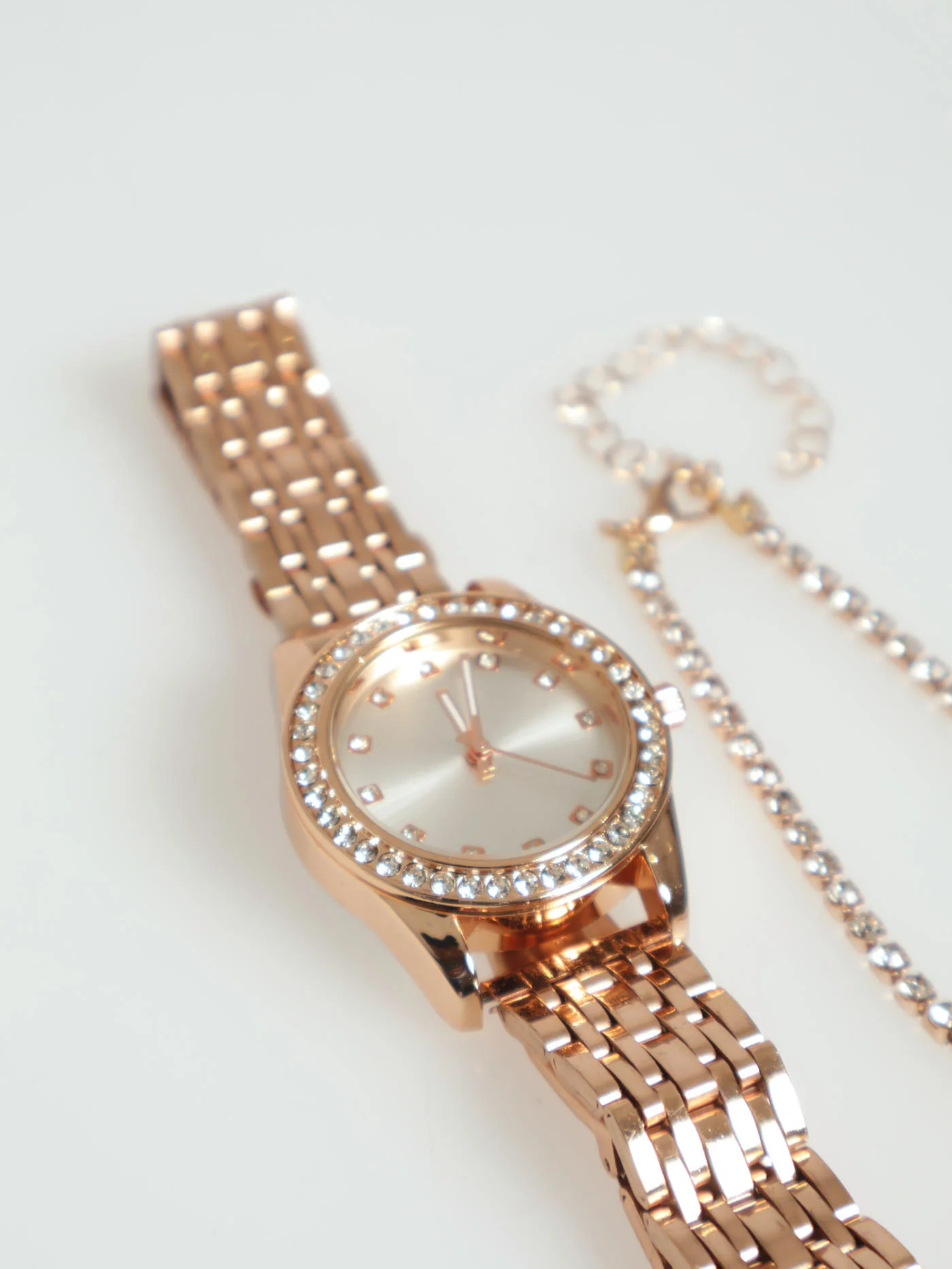 2 Pack Round Dial Watch With Diamante Bracelet - Rose Gold - Image 2