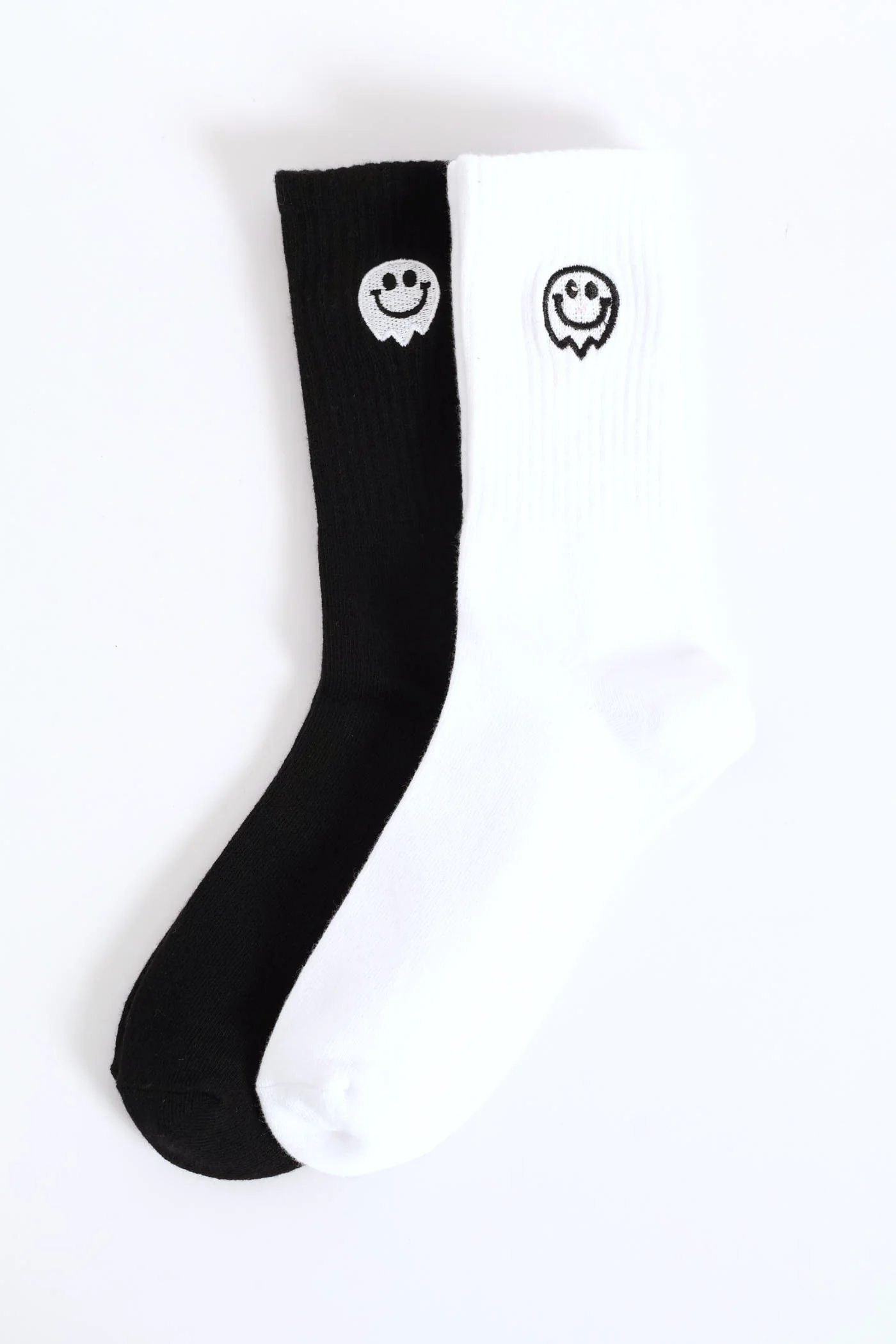 2 Pack Smiley Crew Socks - Black/White