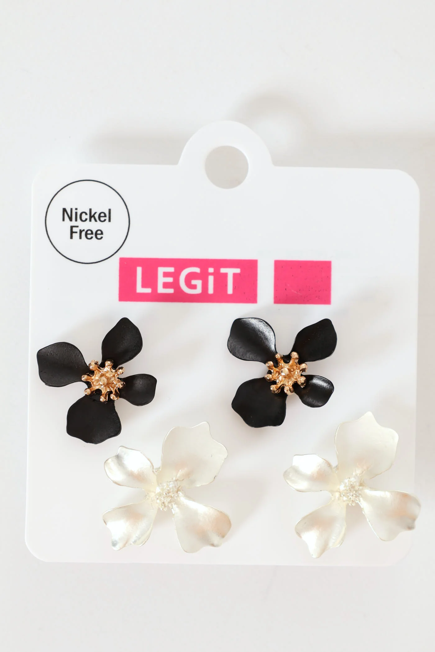 2 Pack Statement Flower Earrings - Black