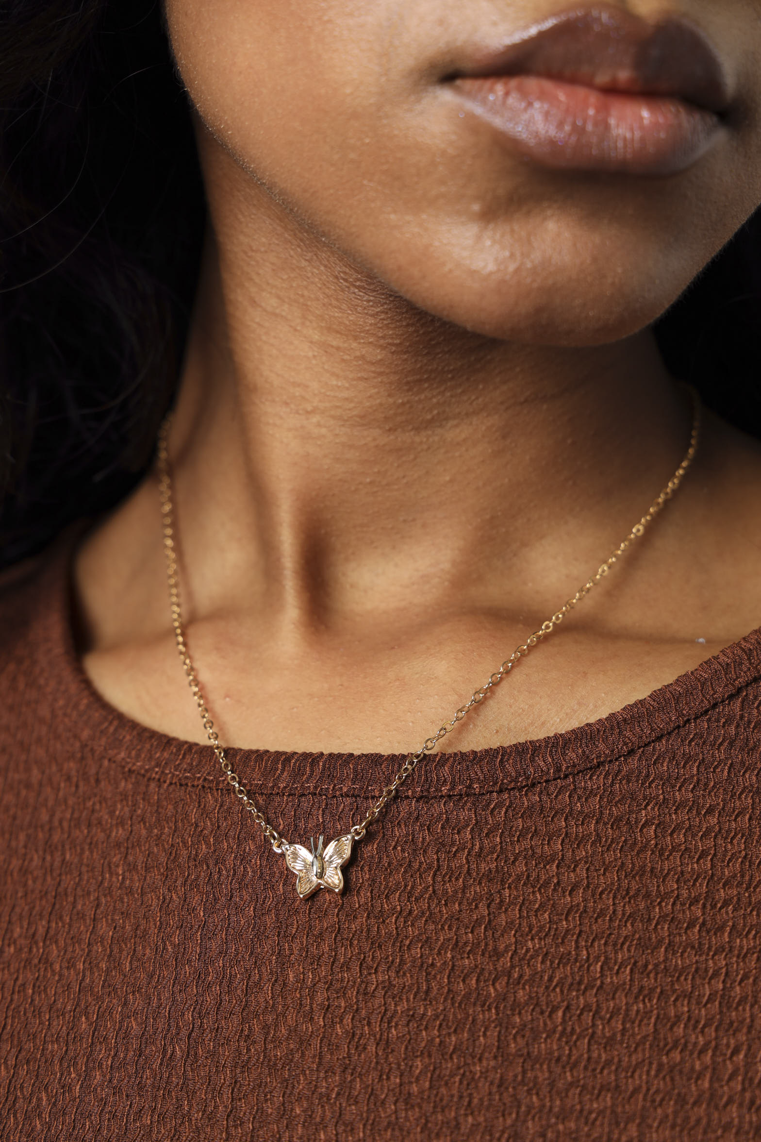 2 Tone Butterfly Pendant Necklace - Gold/Silver