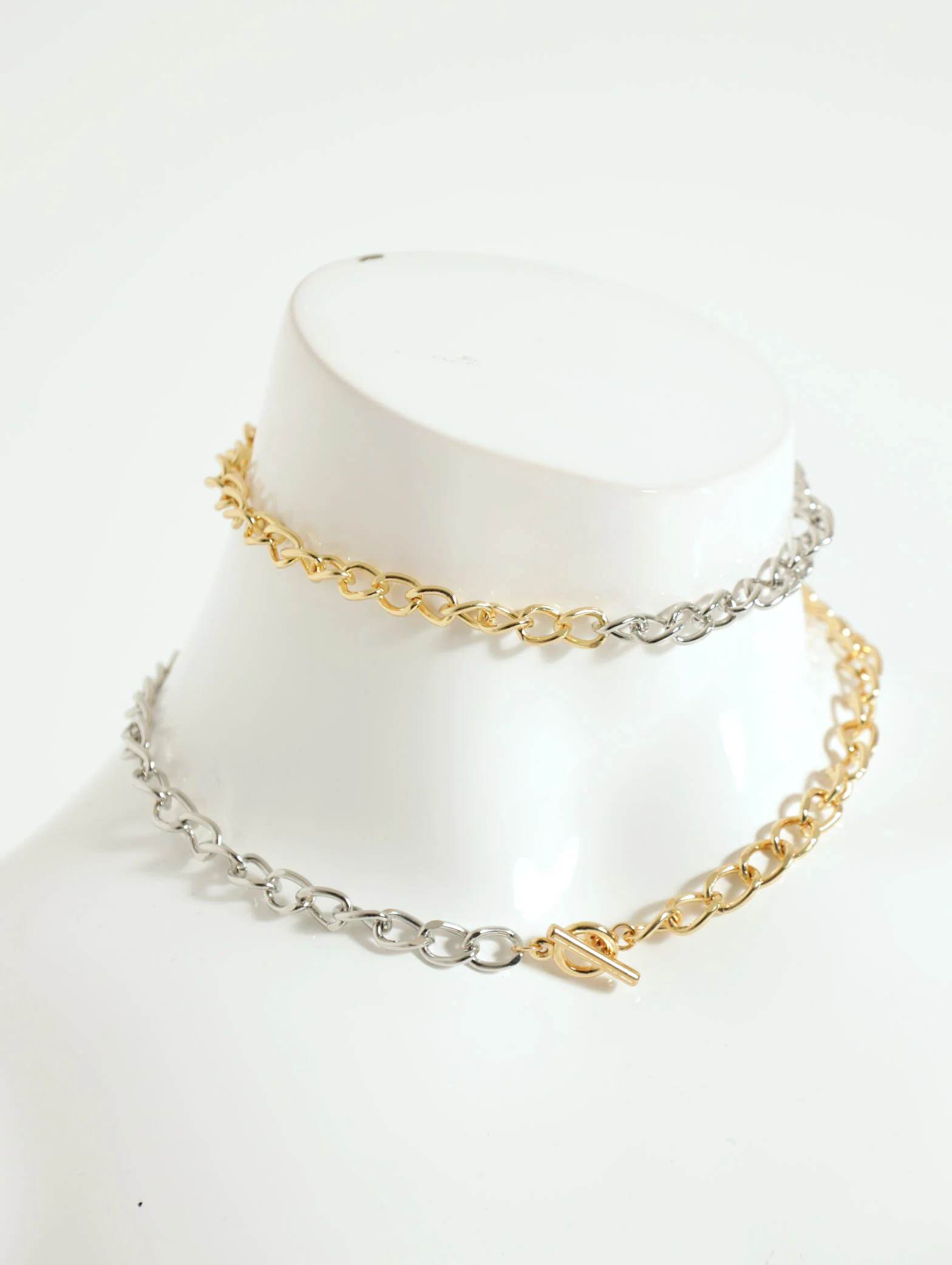 2 Tone Chunky Interlink Clasp Statement Necklace