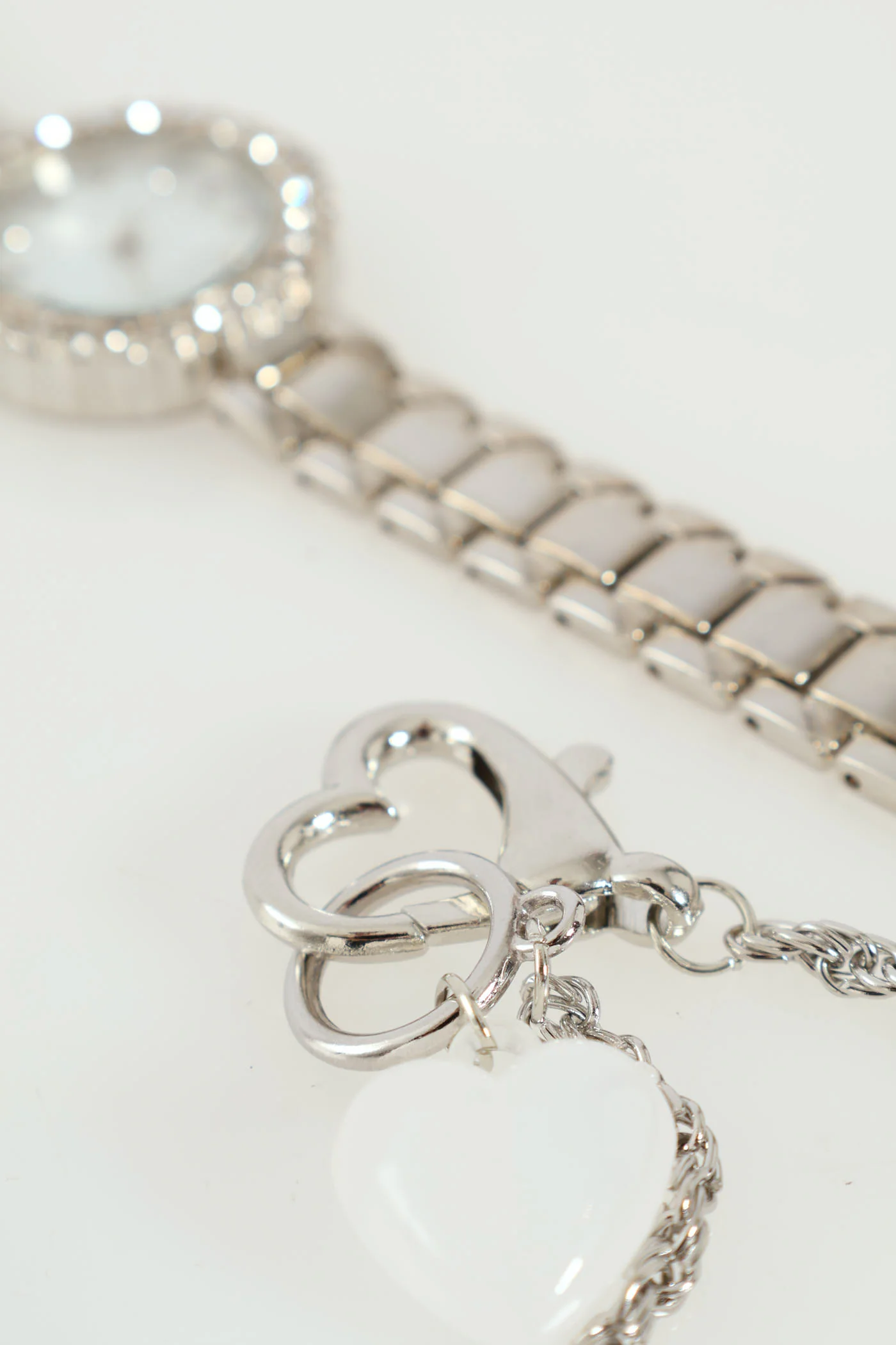 2 Tone Metal Strap Diamante Dial Watch & Bracelet - Silver - Image 2