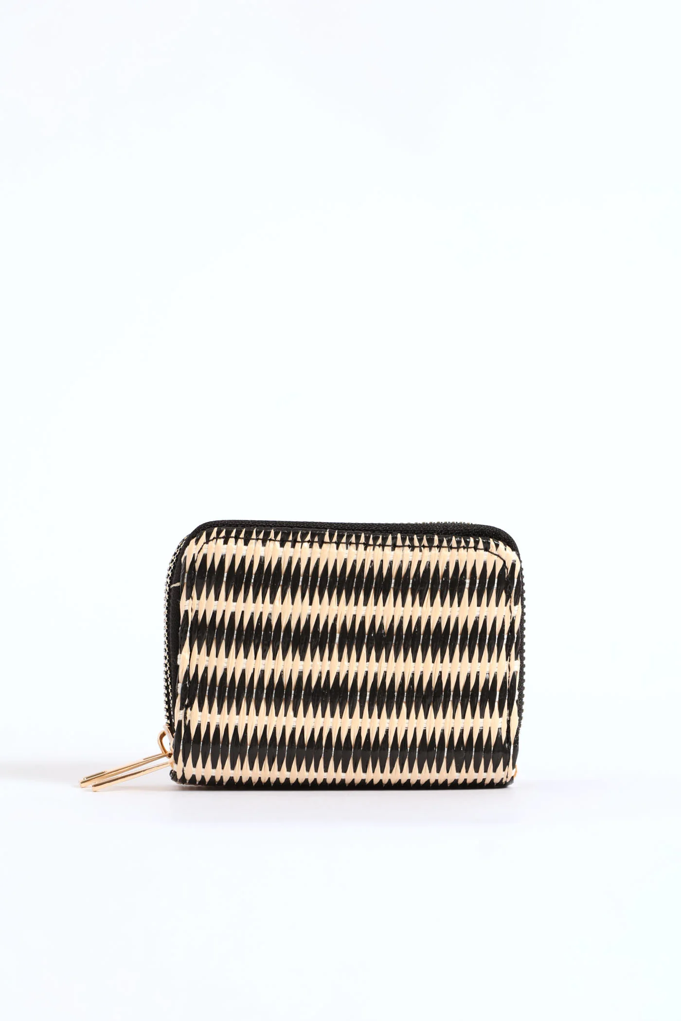 2 Tone Straw Double Zip Wallet - Black - Image 4