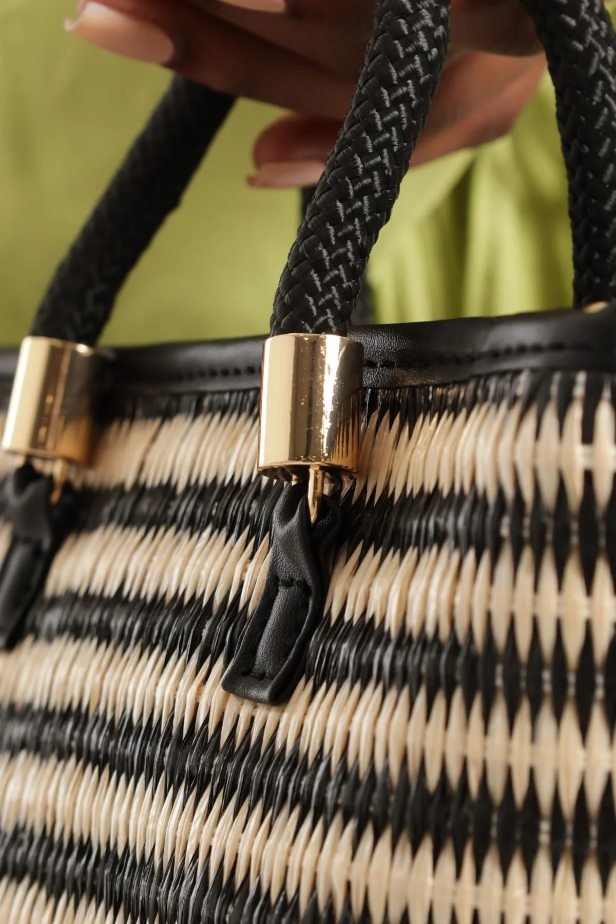 2 Tone Straw Mini Tote Bag - Natural - Image 4