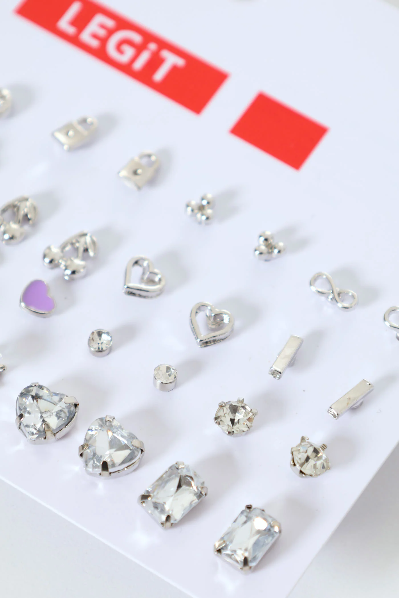 20 Pack Novelty Stud Earrings - Silver - Image 2