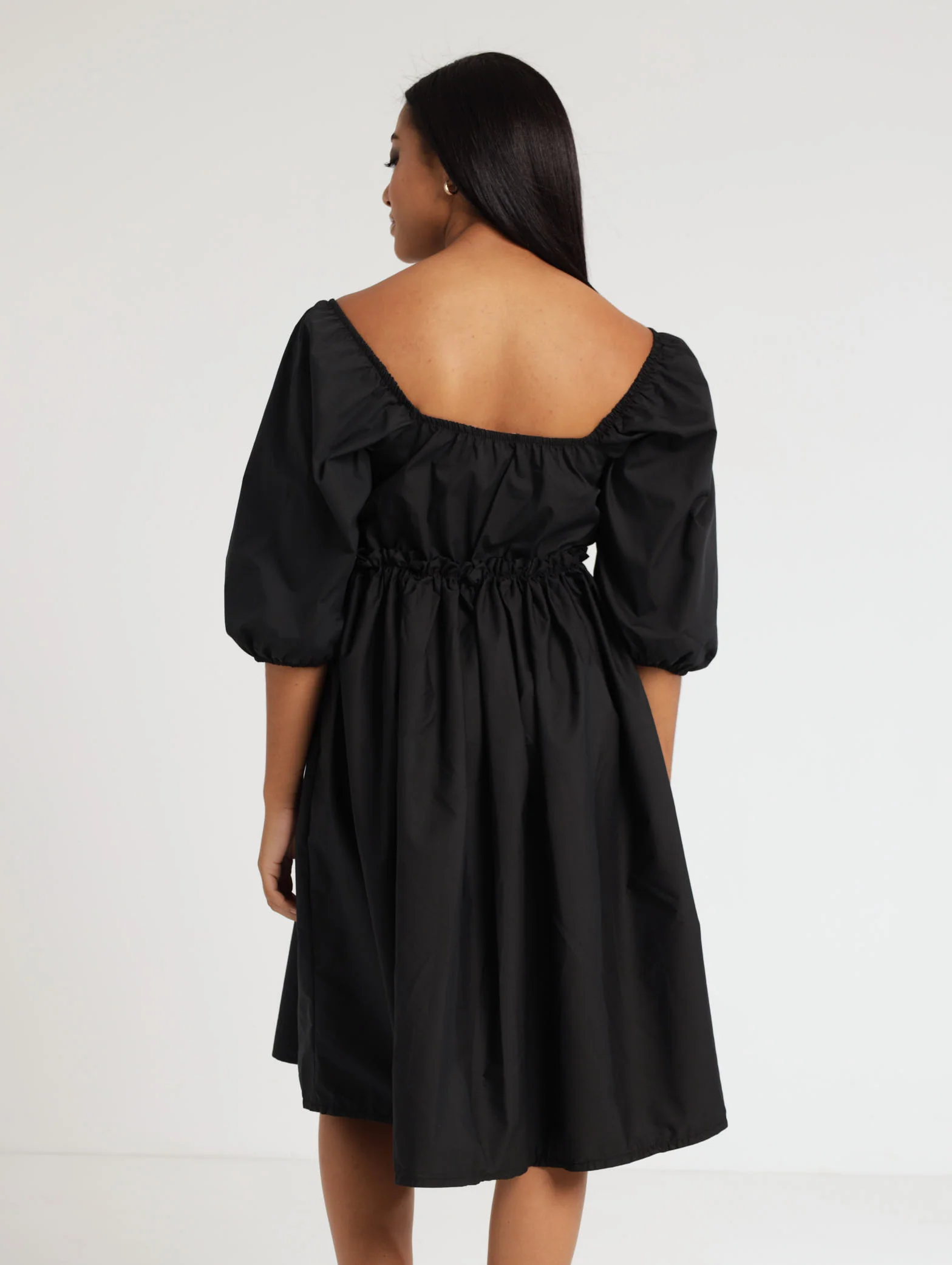 3/4 Elastic Waist Poplin Dress - Black - Image 4