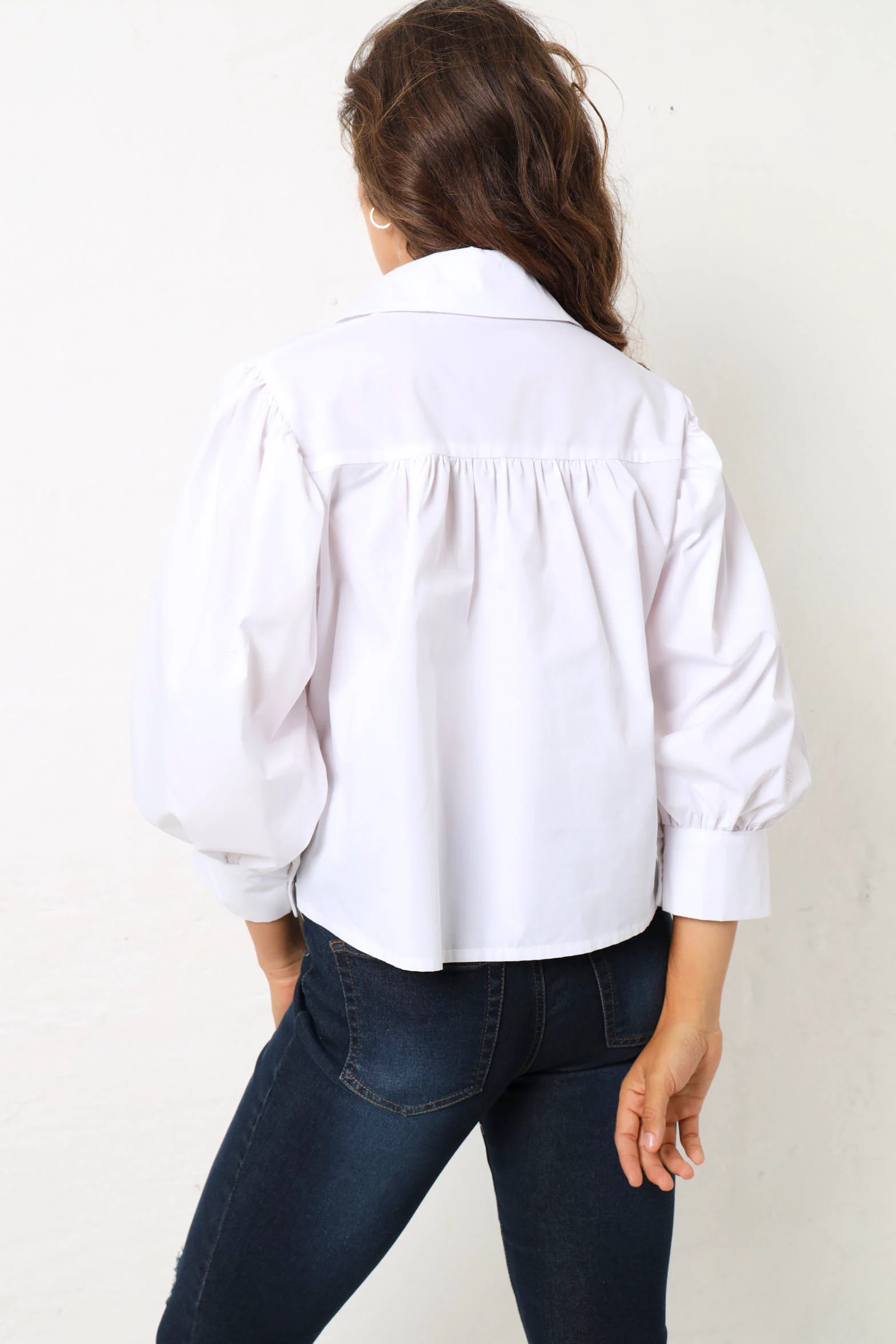 3/4 Puff Sleeve Button Down Shirt - White - Image 3