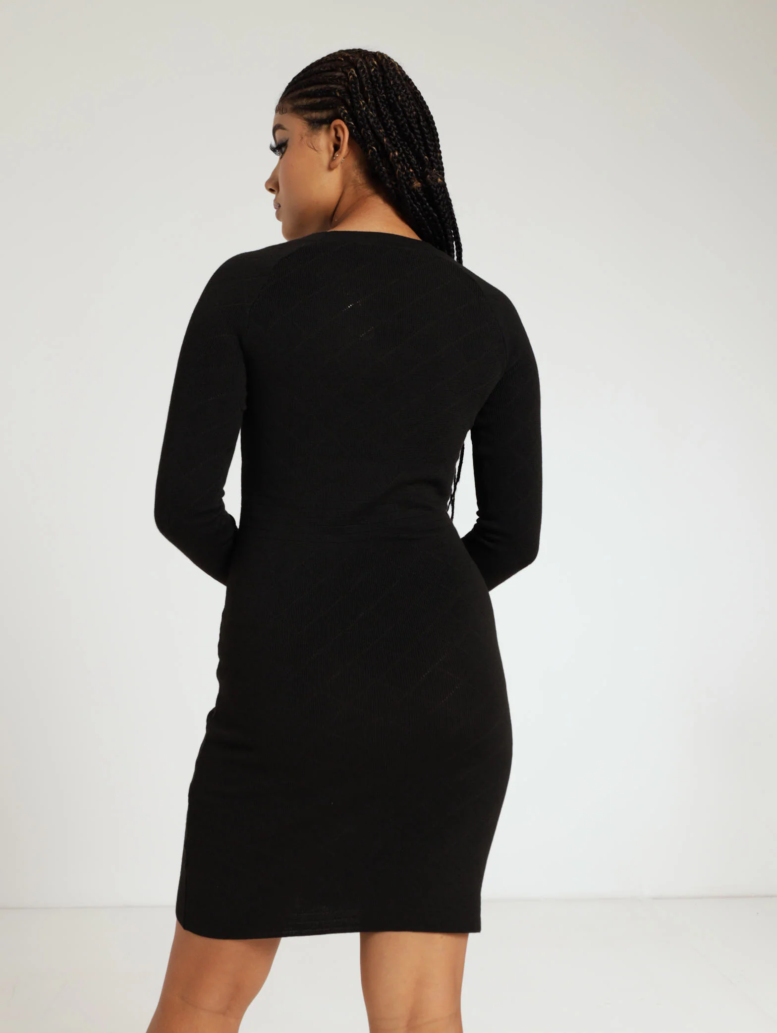 3/4 Sleeve Fancy Button Diamond Knitwear Dress - Image 3