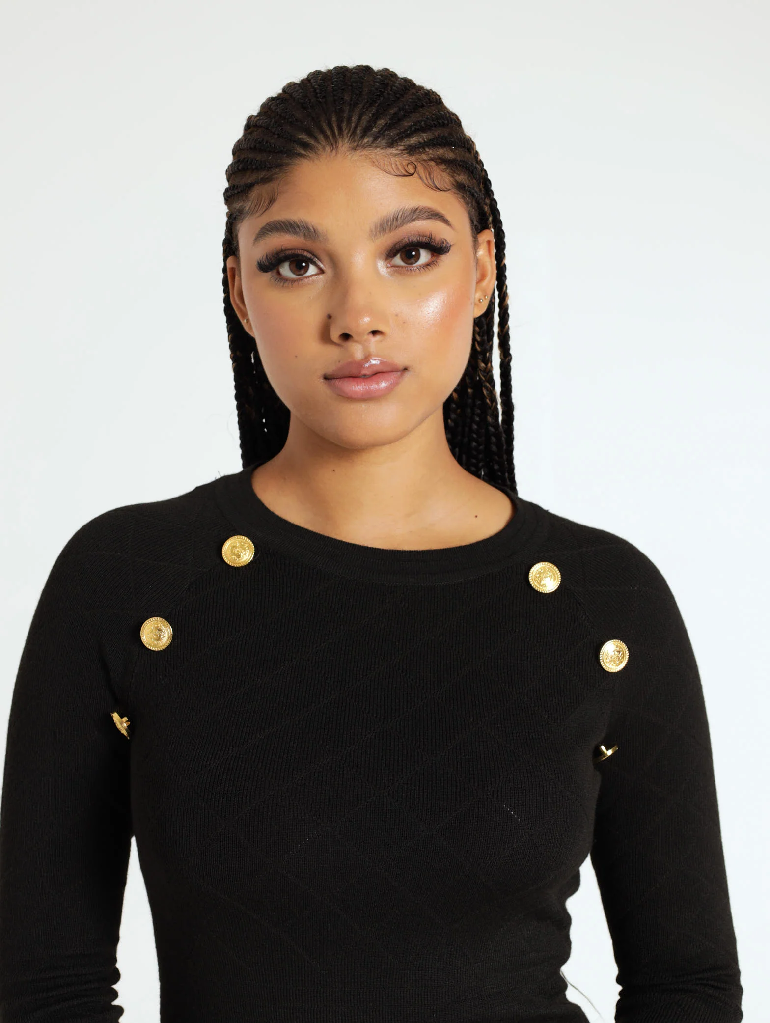 3/4 Sleeve Fancy Button Diamond Knitwear Dress - Image 4