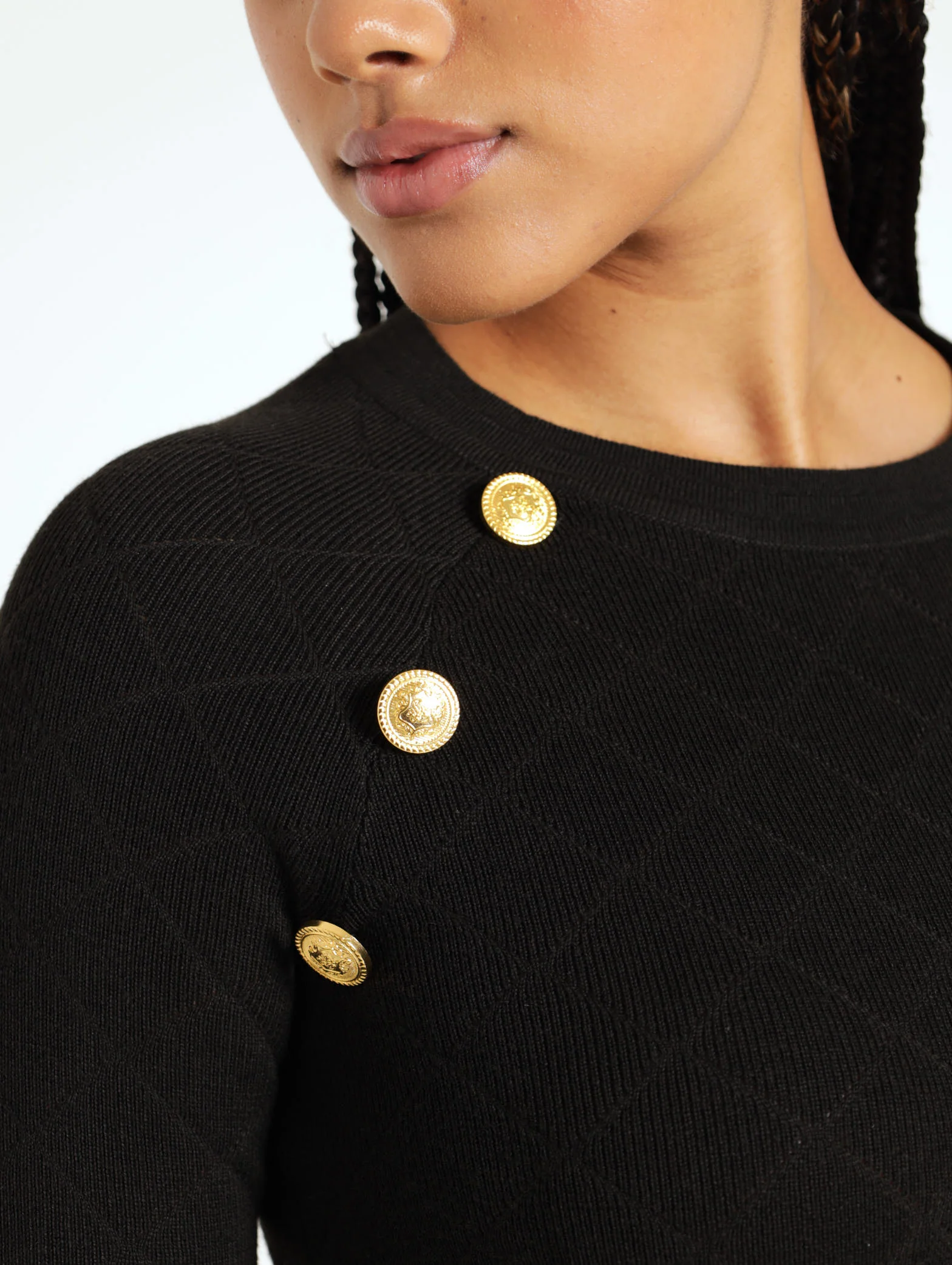 3/4 Sleeve Fancy Button Diamond Knitwear Dress - Image 5