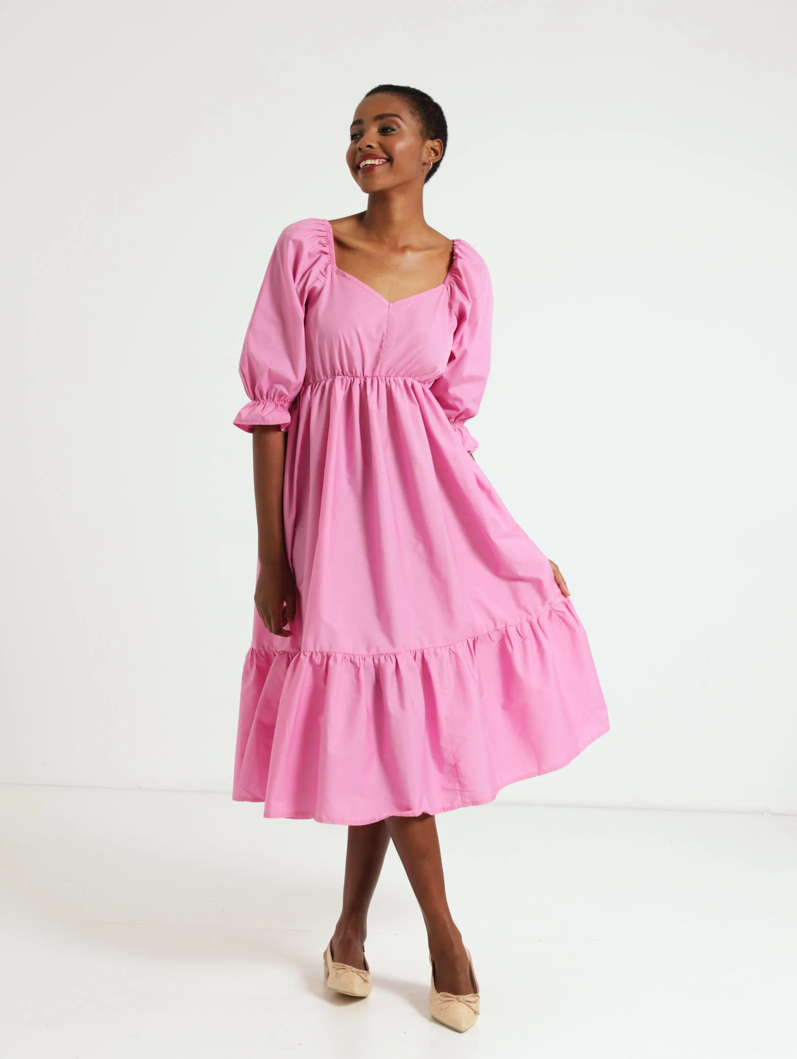 3/4 Sleeve Frill Hem Poplin Dress - Image 2