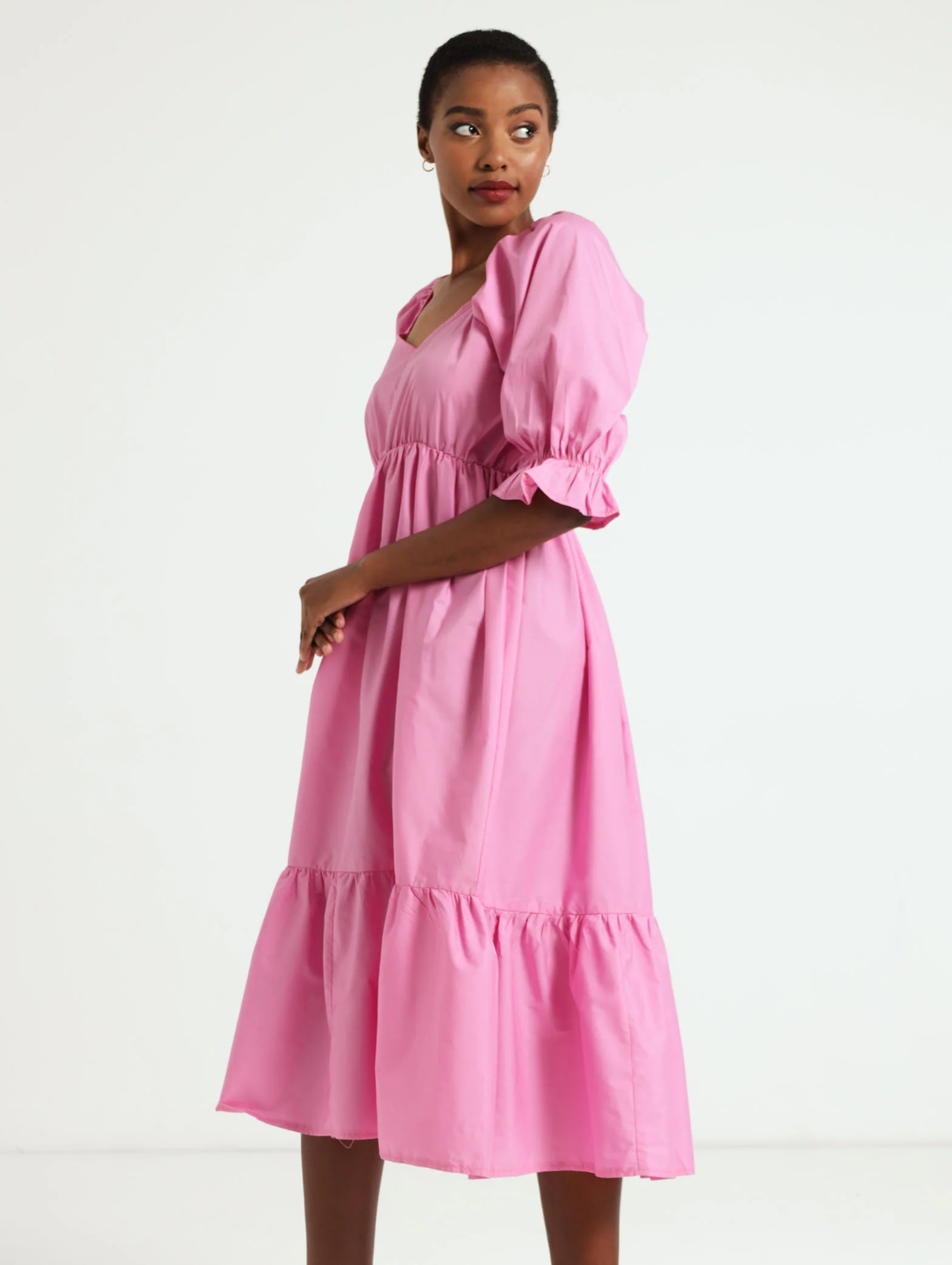 3/4 Sleeve Frill Hem Poplin Dress - Image 3