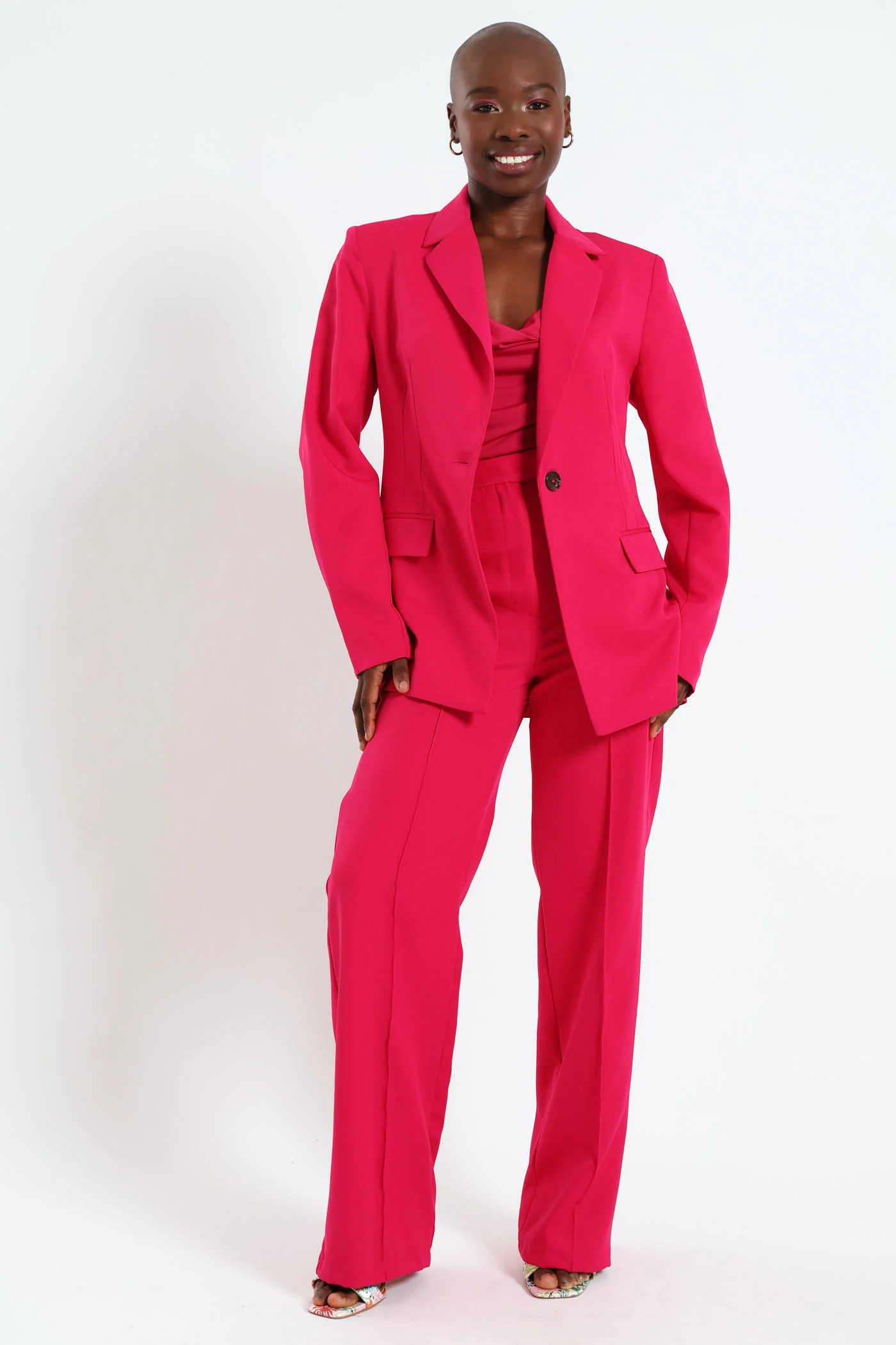 Longer Length Slimfit Blazer - Cerise - Image 2
