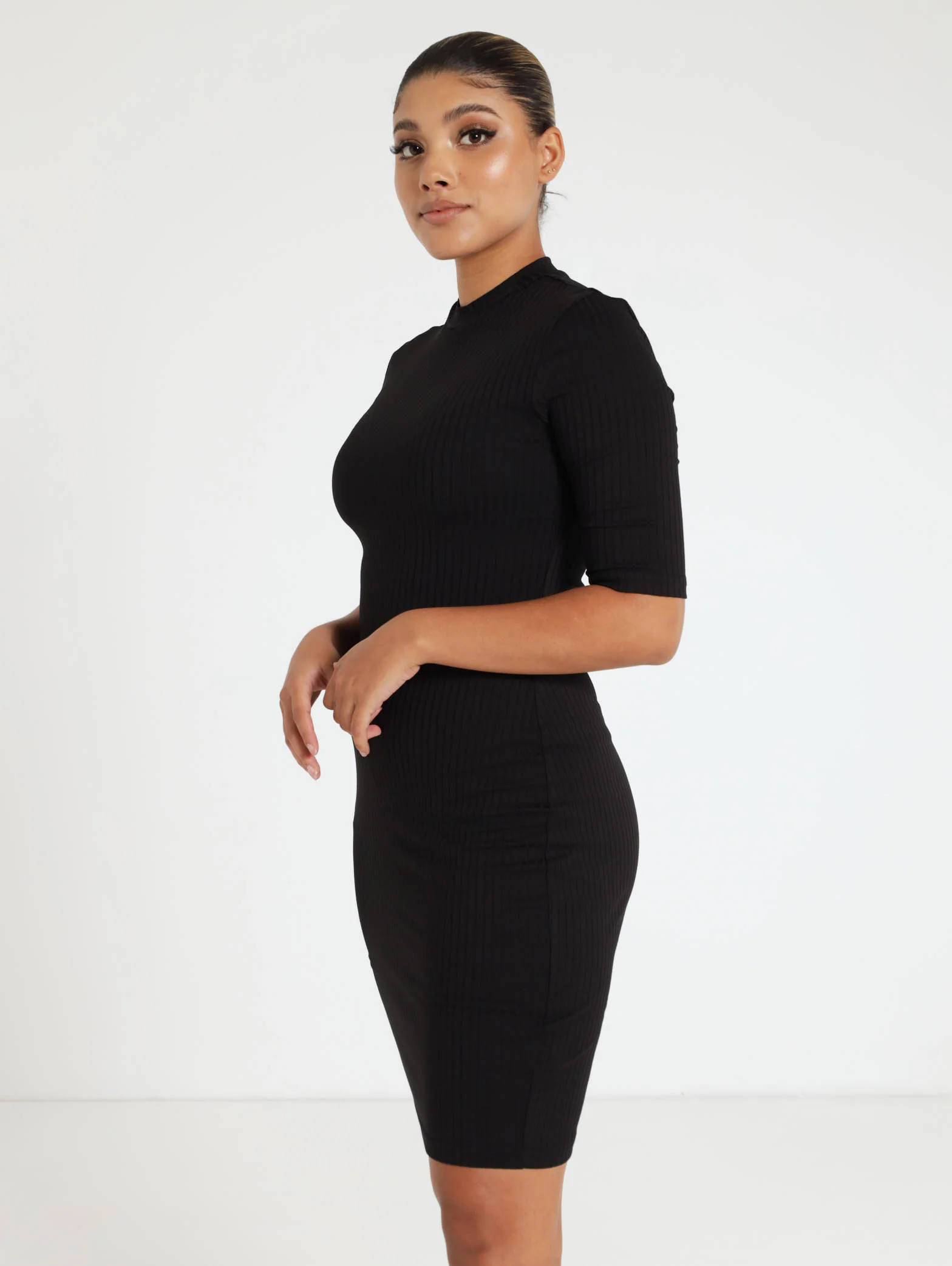 3/4 Sleeve Turtle Neck Ribbed Dress - Image 2
