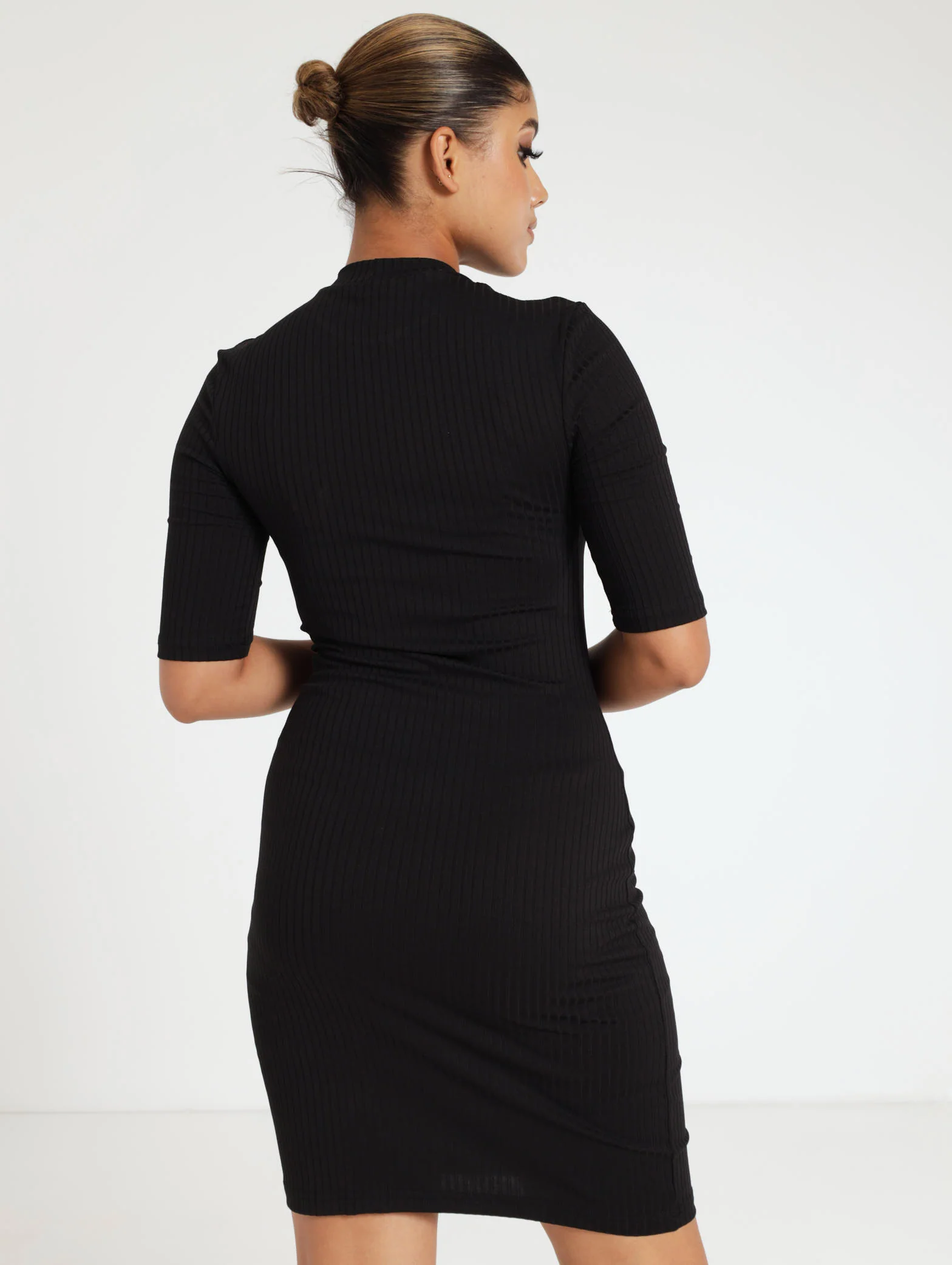 3/4 Sleeve Turtle Neck Ribbed Dress - Image 3