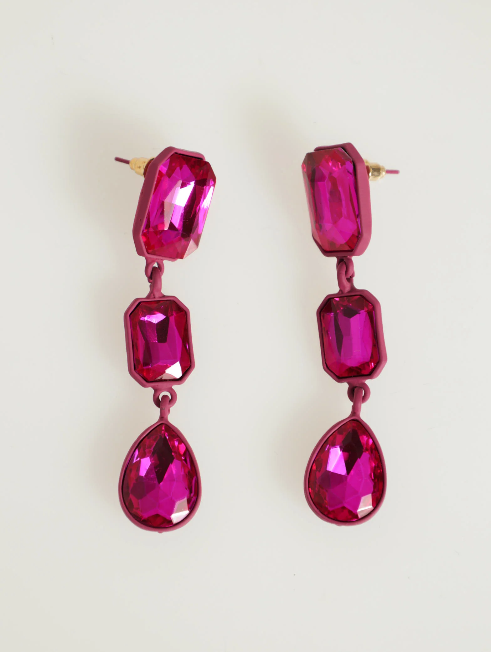 3 Drop Gem Fuschia Earrings