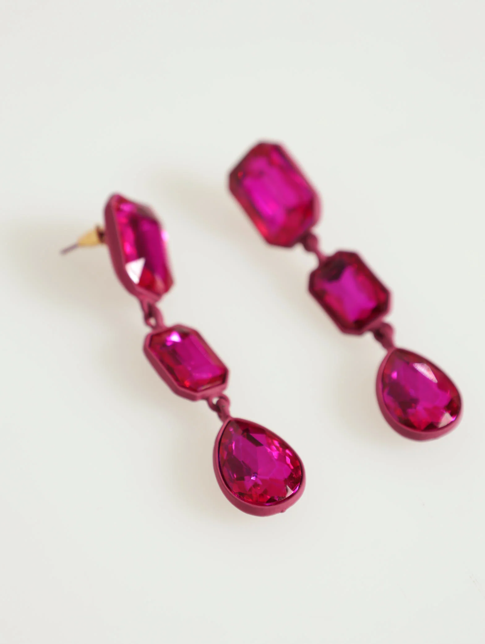 3 Drop Gem Fuschia Earrings - Image 2