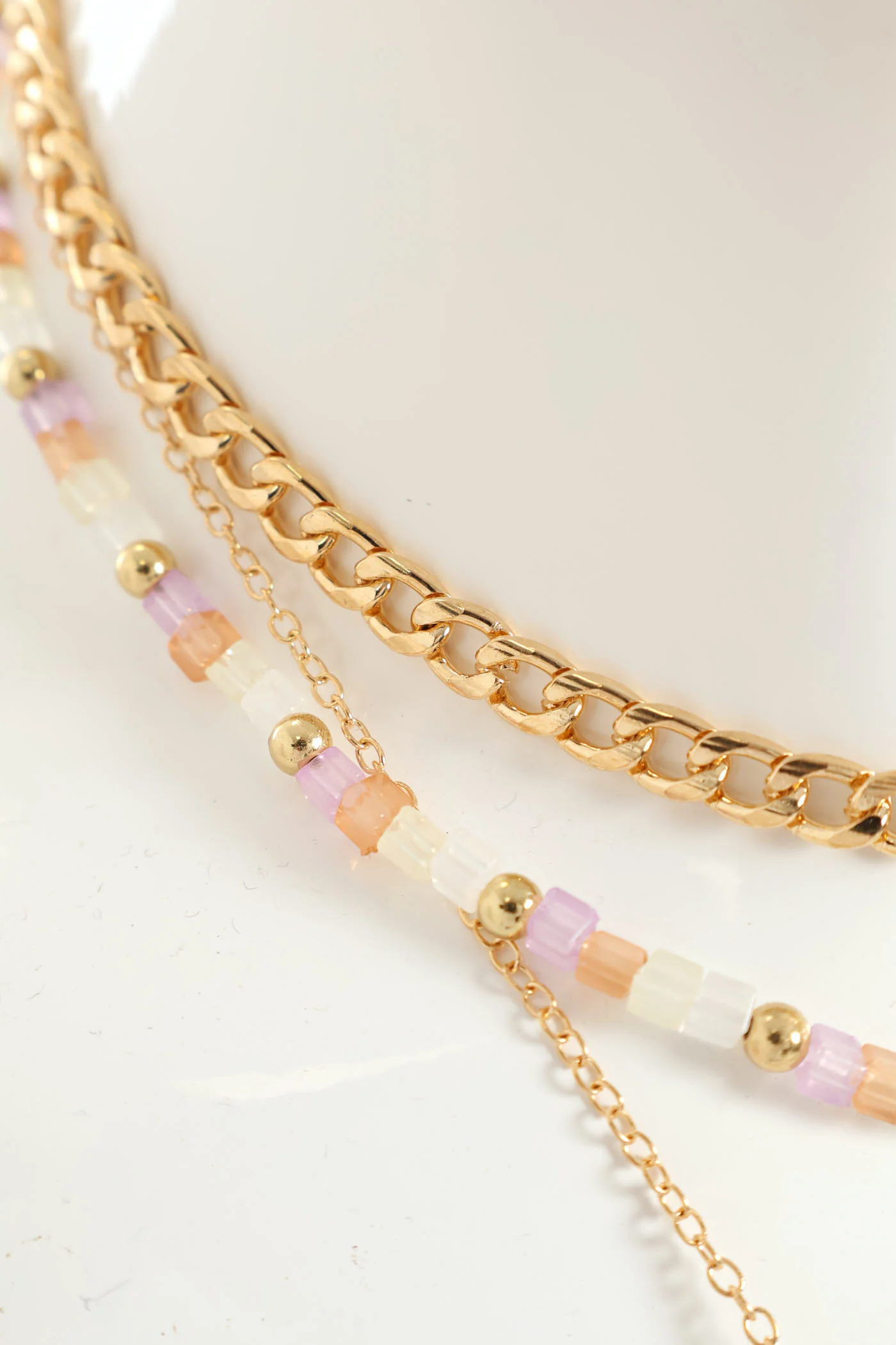 3 Layer Bead & Heart Charm Necklace - Gold - Image 2