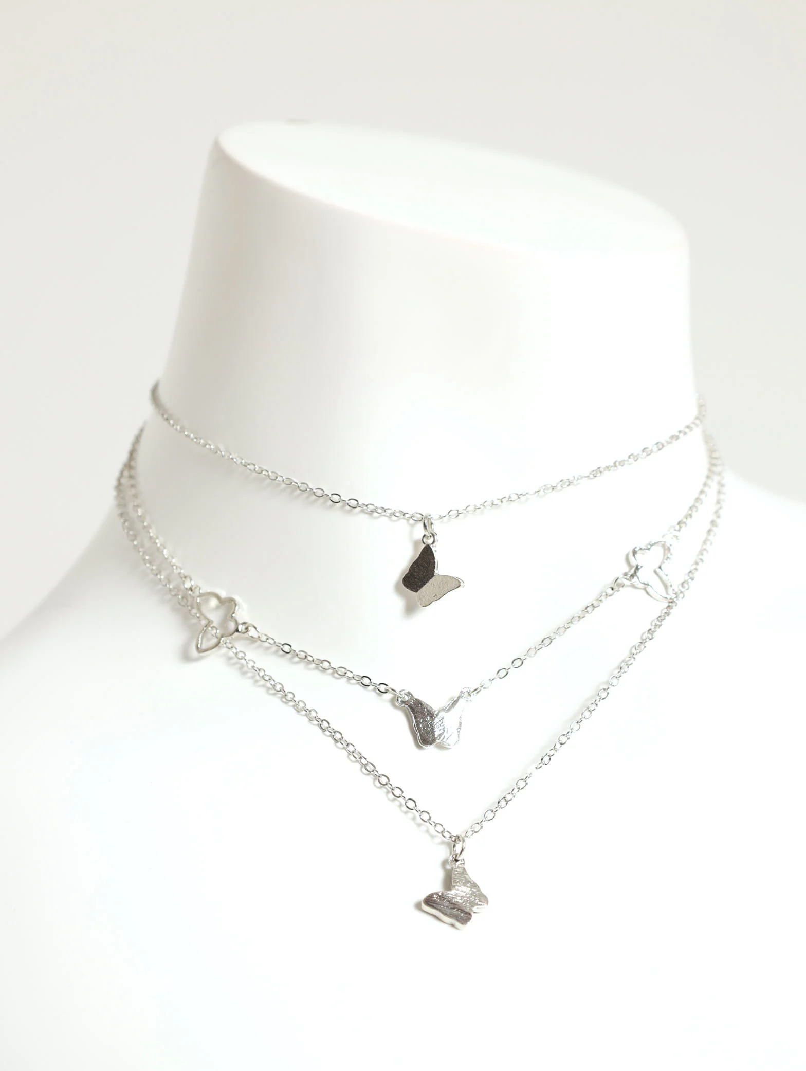 3 Layer Butterfly Charm Necklace And Butterfly Studs