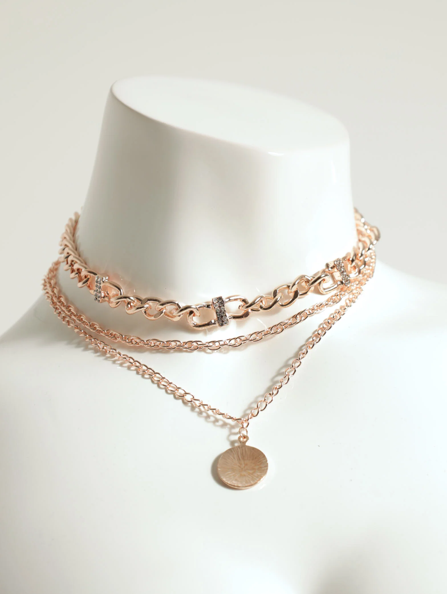 3 Layer Chunky Chain & Monogram Disc Necklace