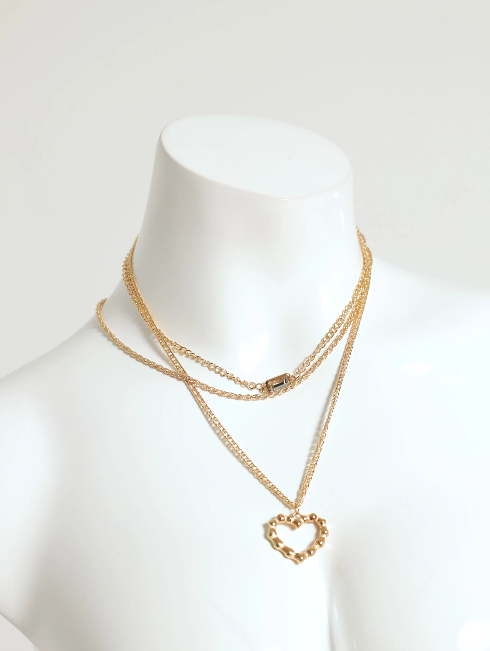 3 Layer Chunky Diamante Gem And Heart Necklace