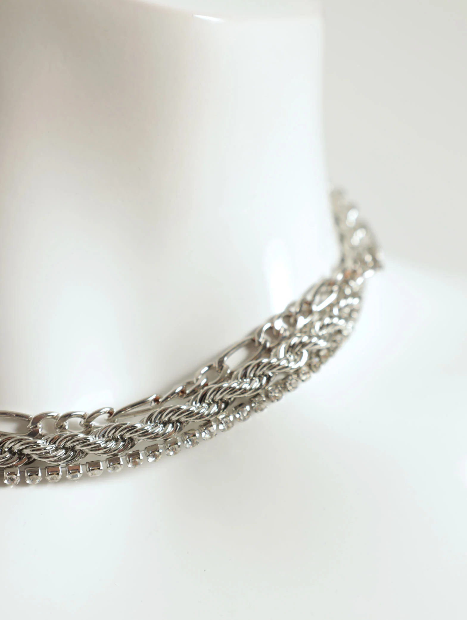 3 Layer Chunky Twisted Chain & Diamante Necklace - Image 2