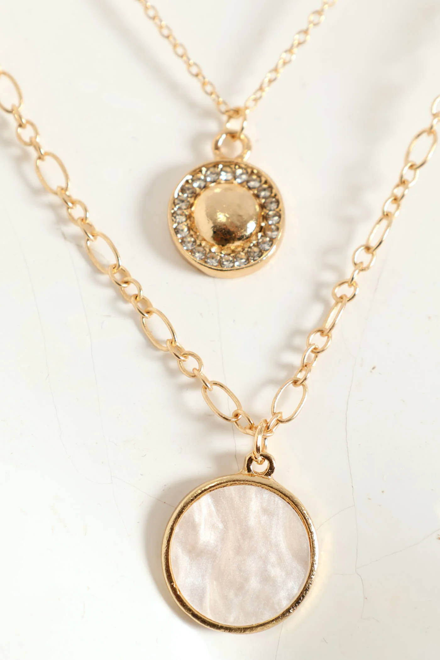 3 Layer Diamante & Epoxy Disk Necklace - Gold - Image 2