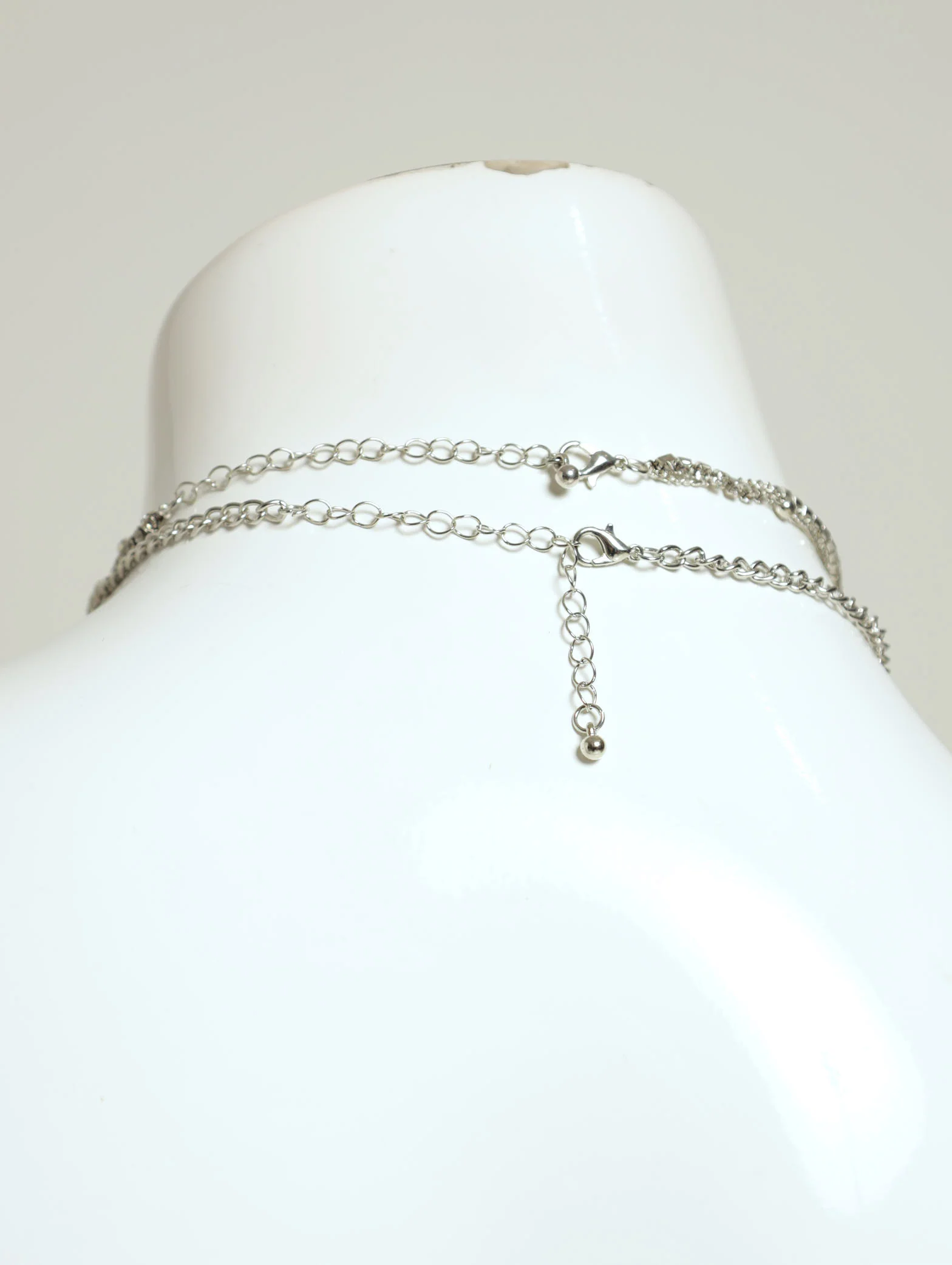 3 Layer Diamante Heart & Butterfly Necklace - Silver - Image 3