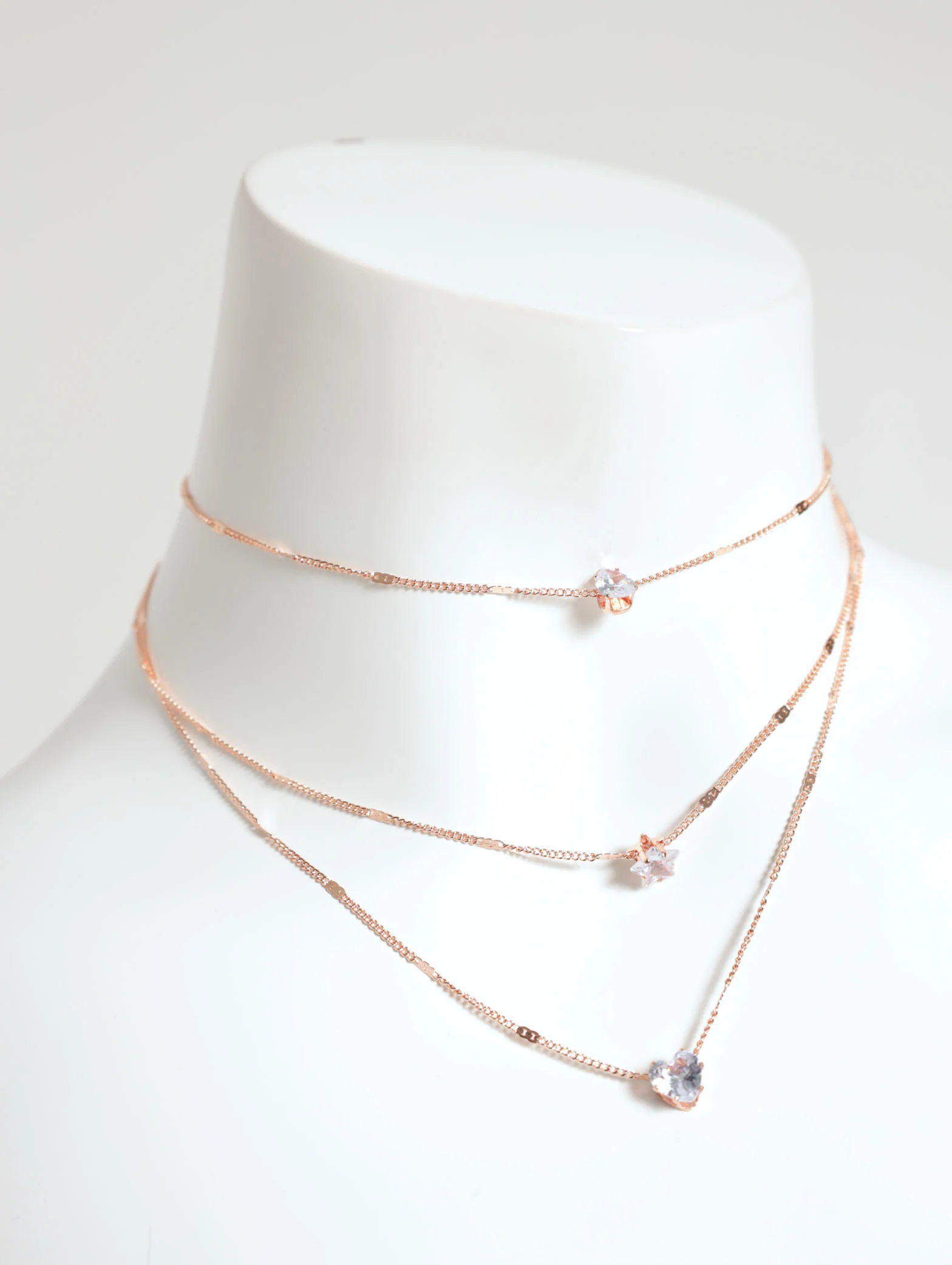 3 Layer Gem Butterfly Star And Heart Pendant Necklace