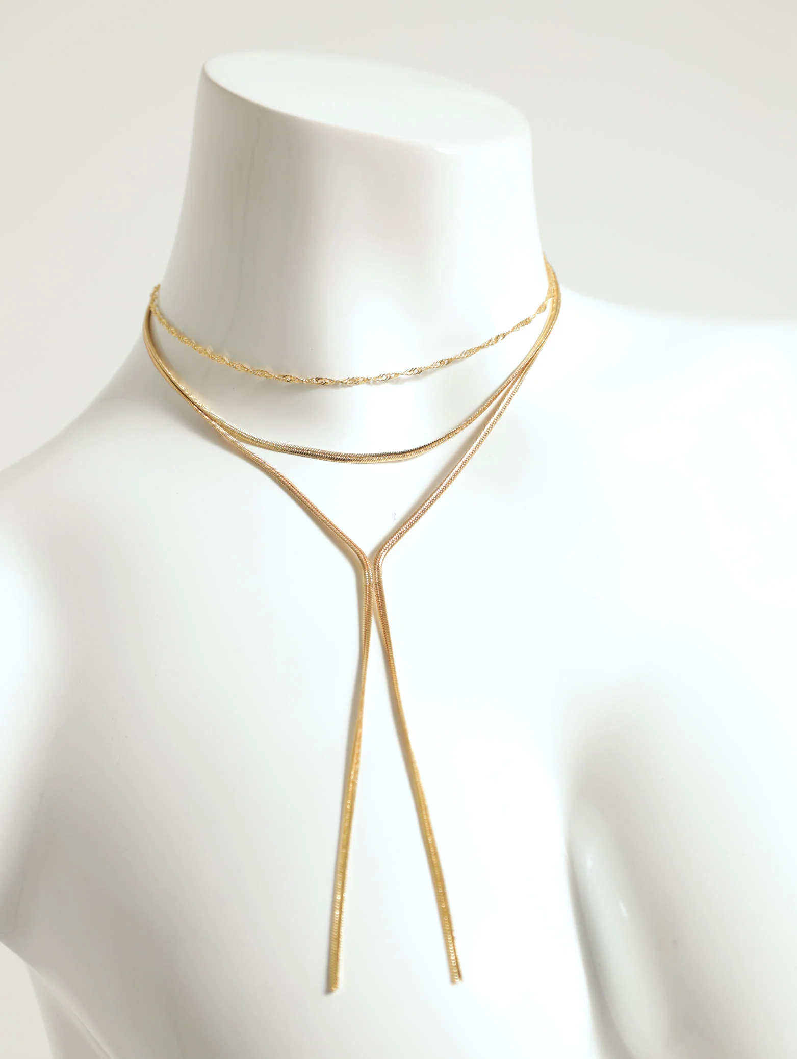 3 Layer Hanging Snake Chain Necklace And Stud Earing