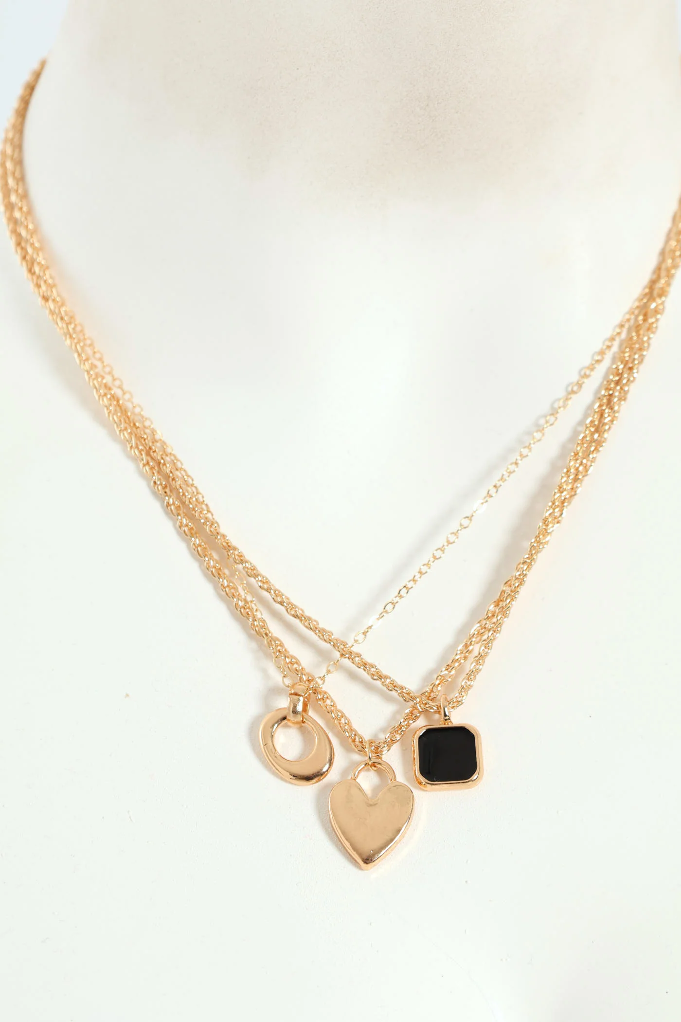 3 Layer Heart And Epoxy Pendant Necklace - Gold