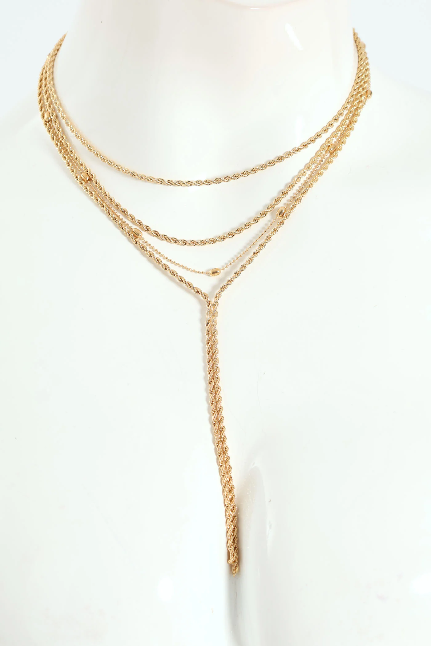 3 Layer Twisted Lariat Necklace - Gold