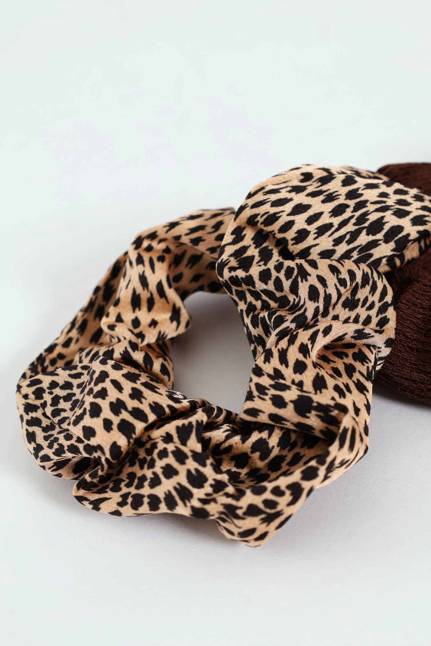 3 Pack Animal Print Scrunchies - Brown - Image 2