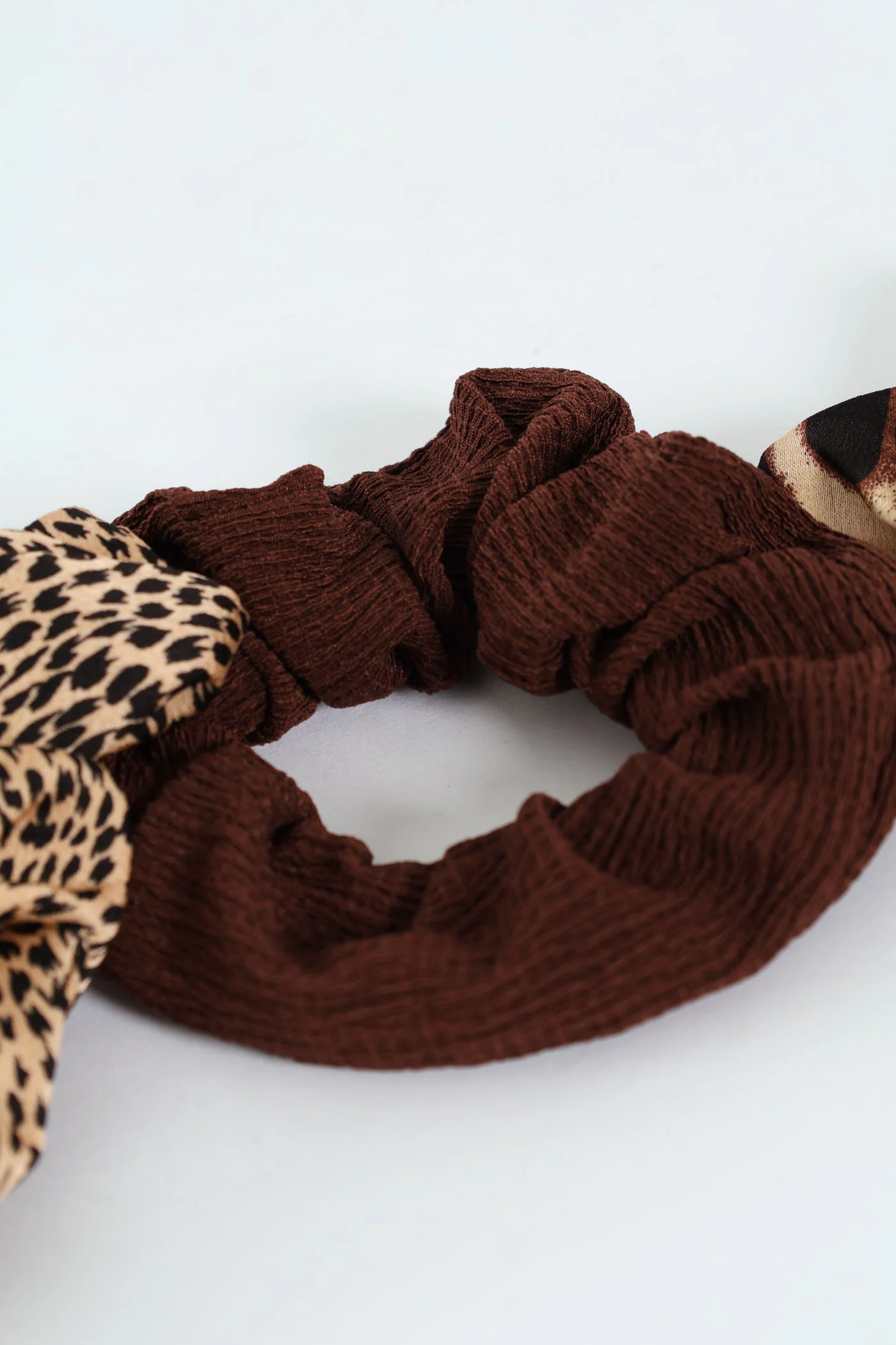 3 Pack Animal Print Scrunchies - Brown - Image 3