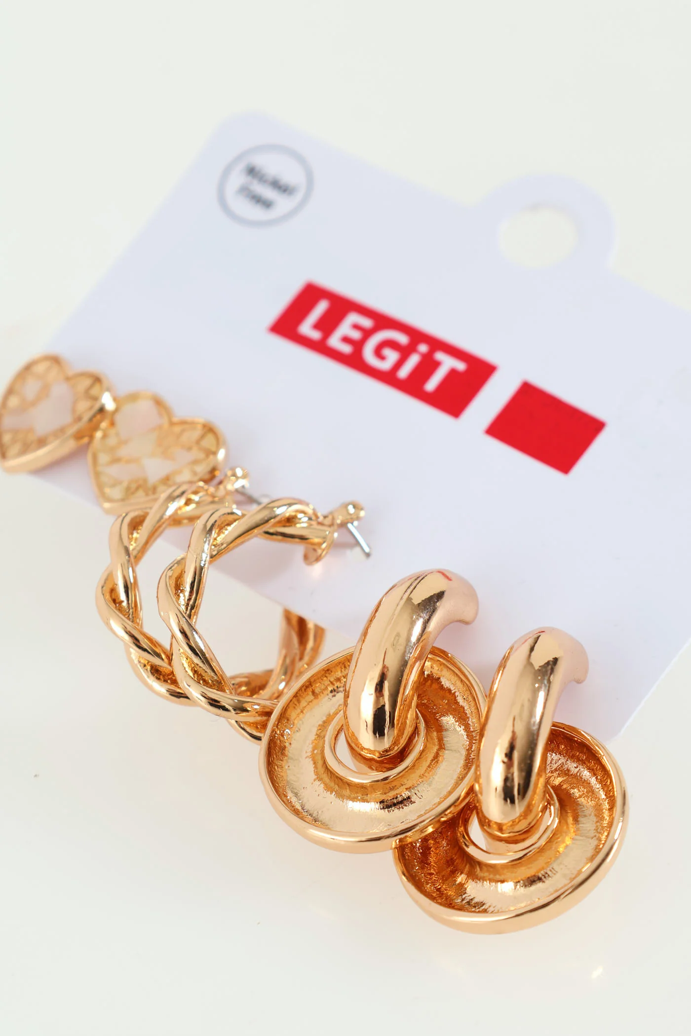 3 Pack Chunky Interlinks & Heart Earrings - Rose Gold - Image 2