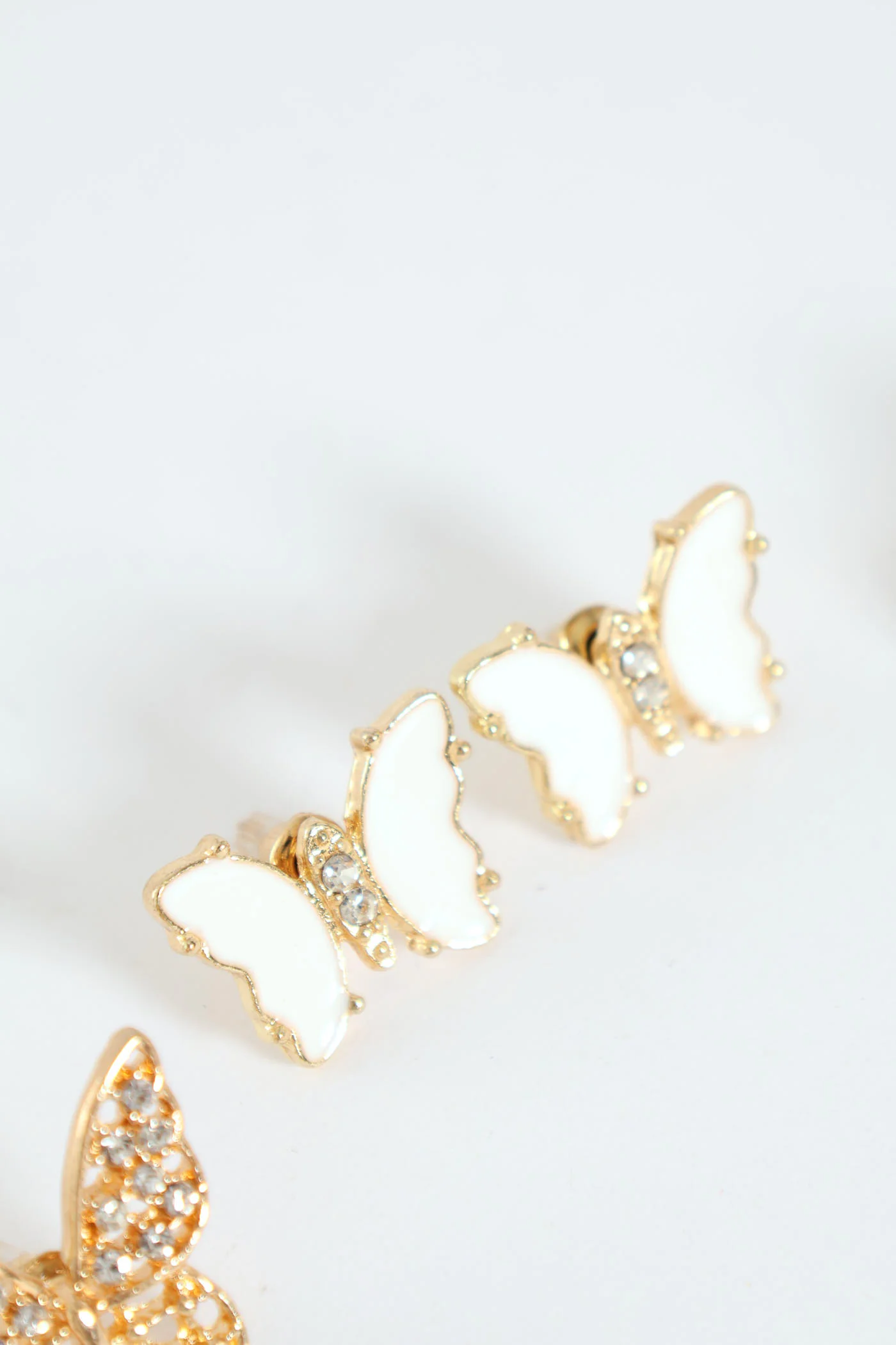 3 Pack Diamante Butterfly And Heart Earrings - Gold - Image 3