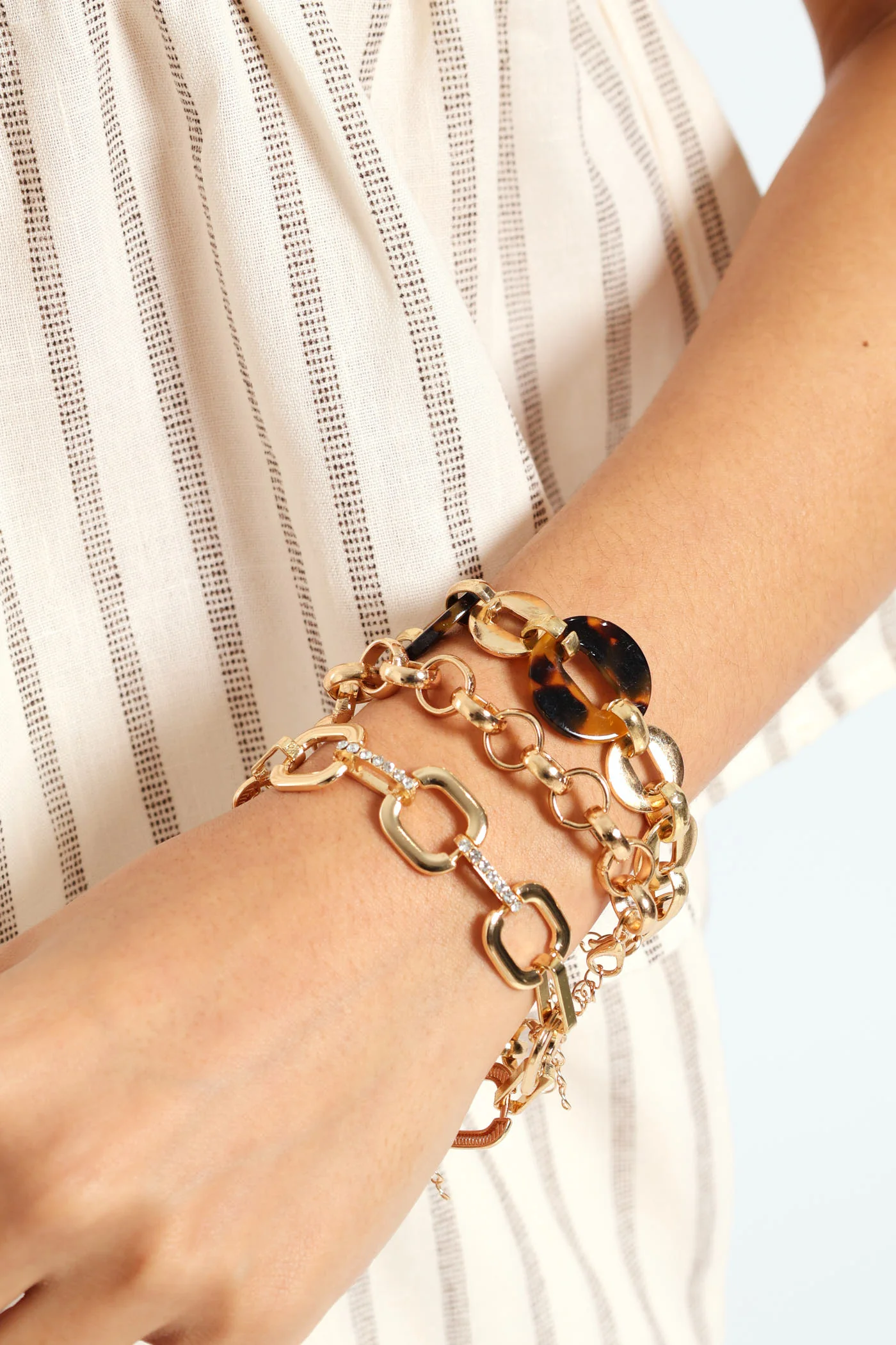 3 Pack Diamante Link And Perspex Bracelet - Gold